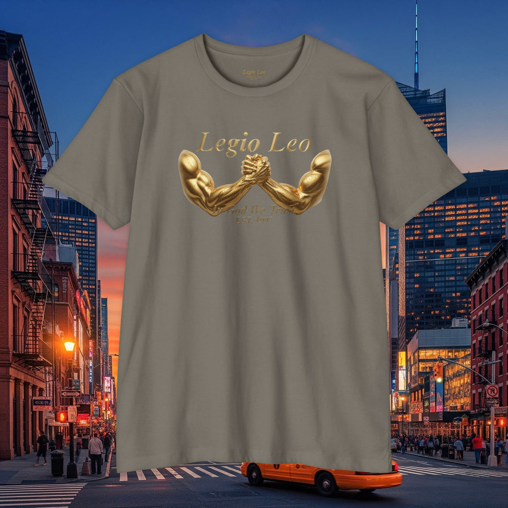 Legio Leo Strength T-Shirt — 'Legio Leo' Gold Arm Wrestling Design