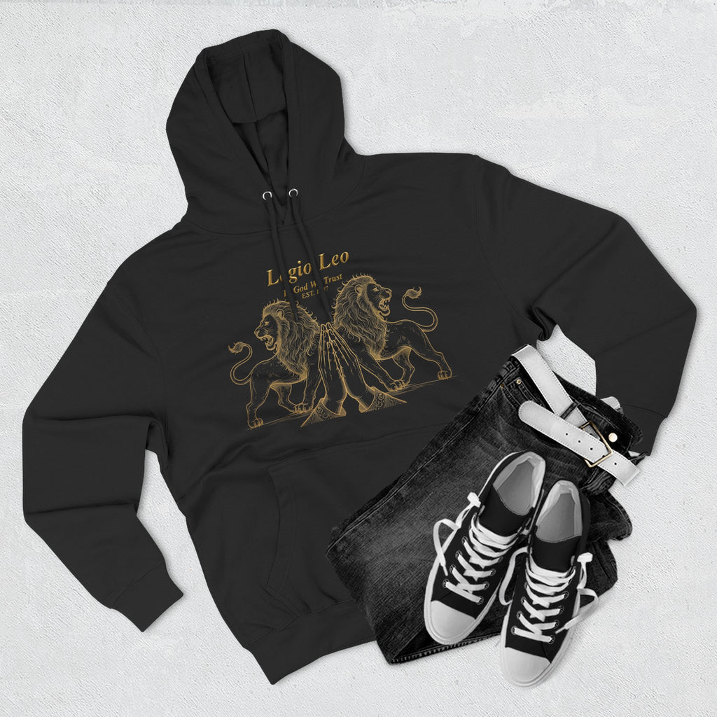 Legio Leo Fleece Hoodie – Minimal Gold Script Pullover Guardian Design