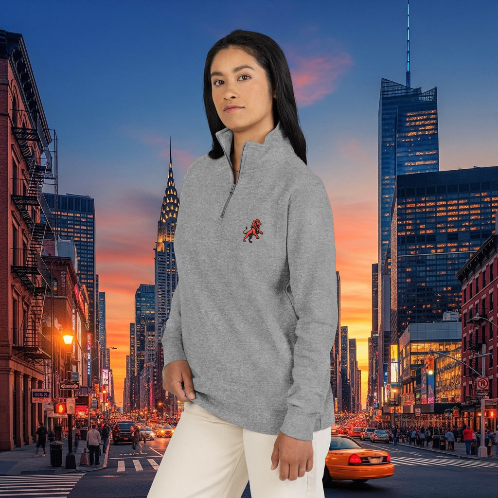 Classic Legio Leo by DZ Royal Embroidered Lion & 97 Fleece Pullover - Cozy Zip-Neck Sweatshirt