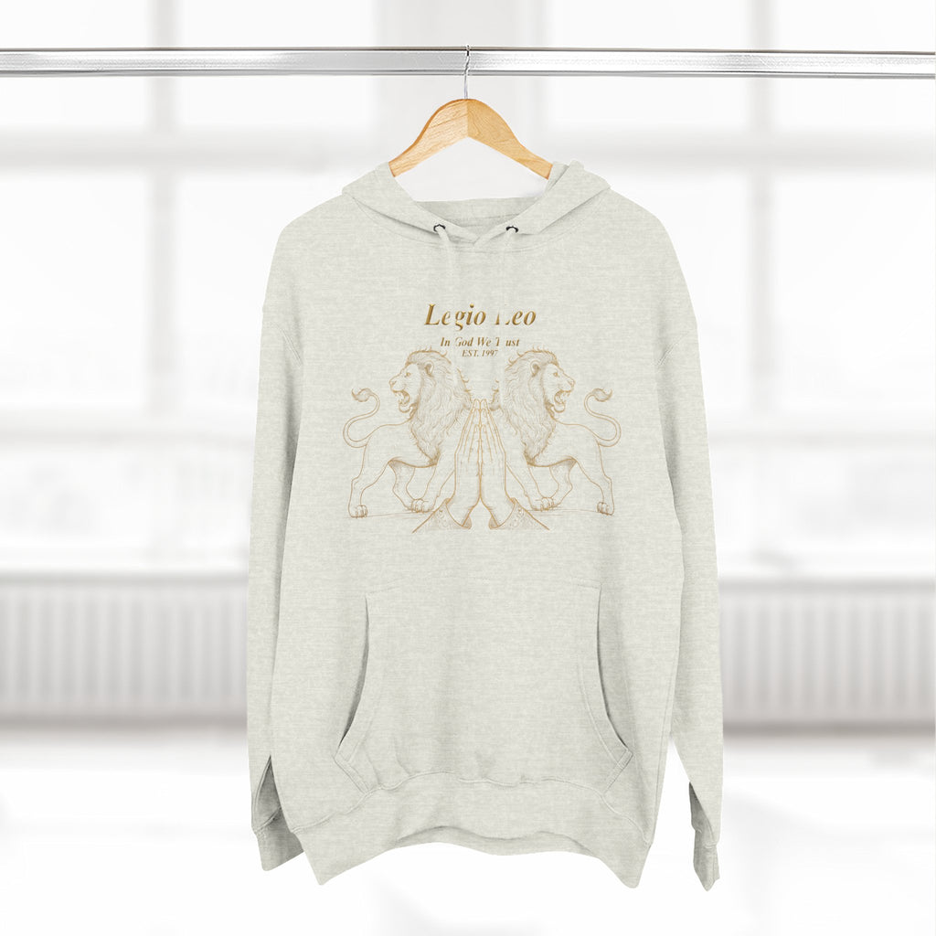 Legio Leo Fleece Hoodie – Minimal Gold Script Pullover Guardian Design