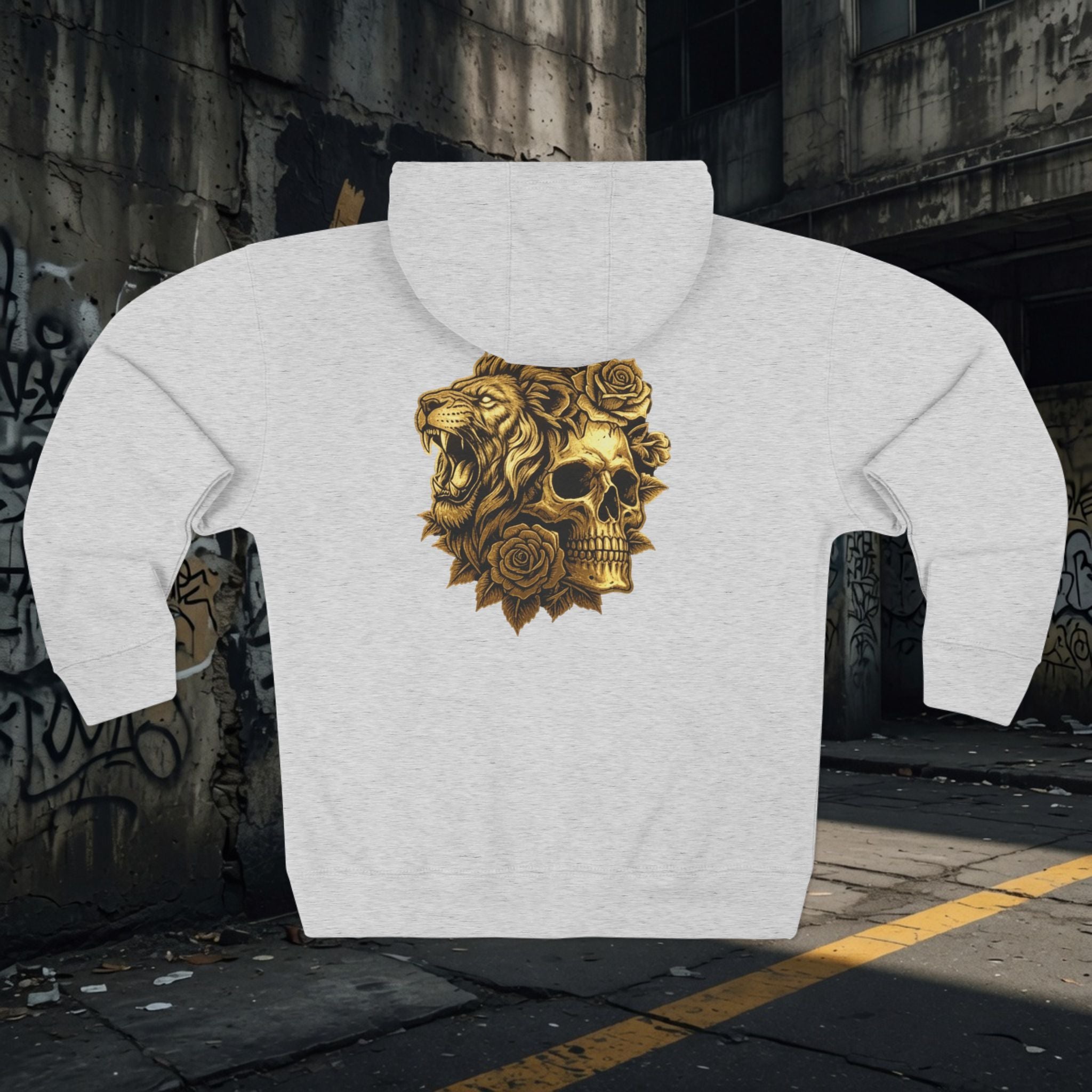 Zip Hoodie — Legio Leo Lion & Skull Graphic Zip-Up with “In God We Trust” Text