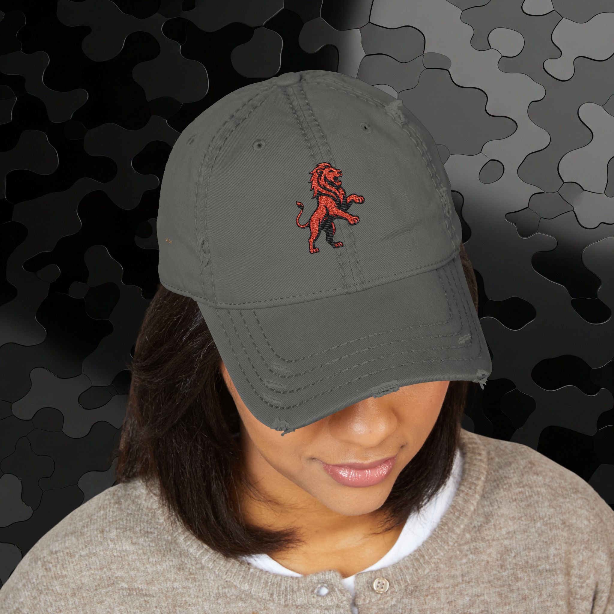 Embroidered Lion Dad Hat — Vintage Washed Baseball Cap