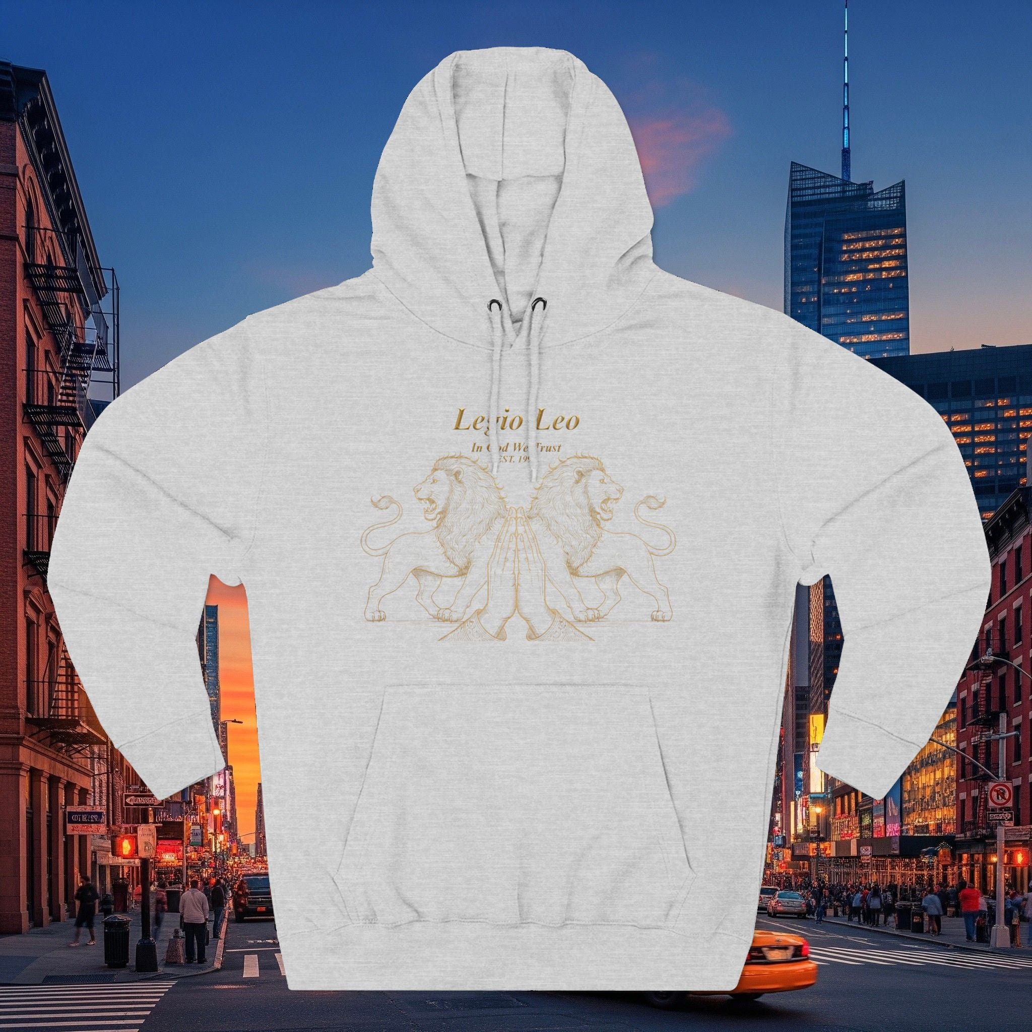 Legio Leo Fleece Hoodie – Minimal Gold Script Pullover Guardian Design