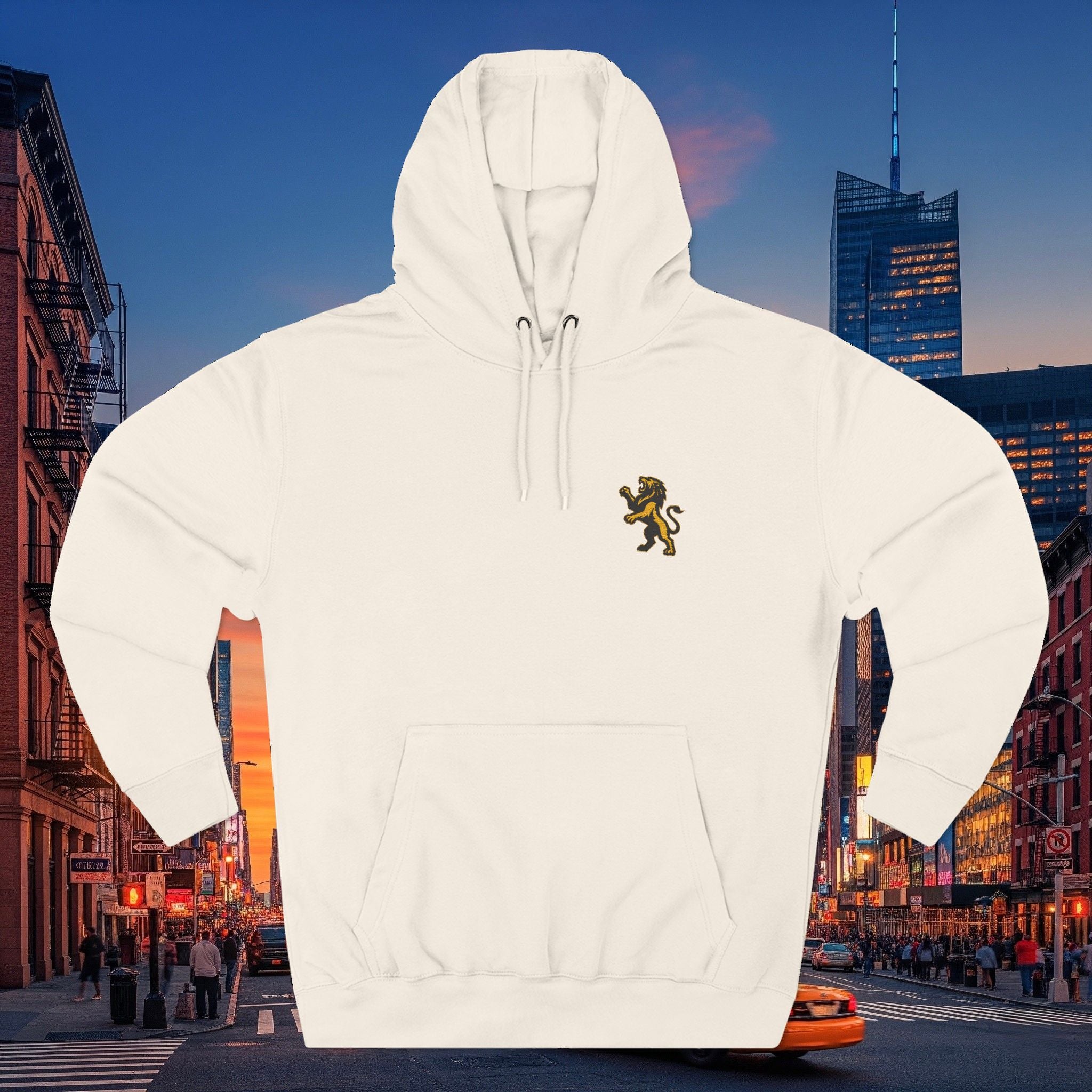 Embroidery Lion Chest Hoodie — Minimal Fleece Pullover