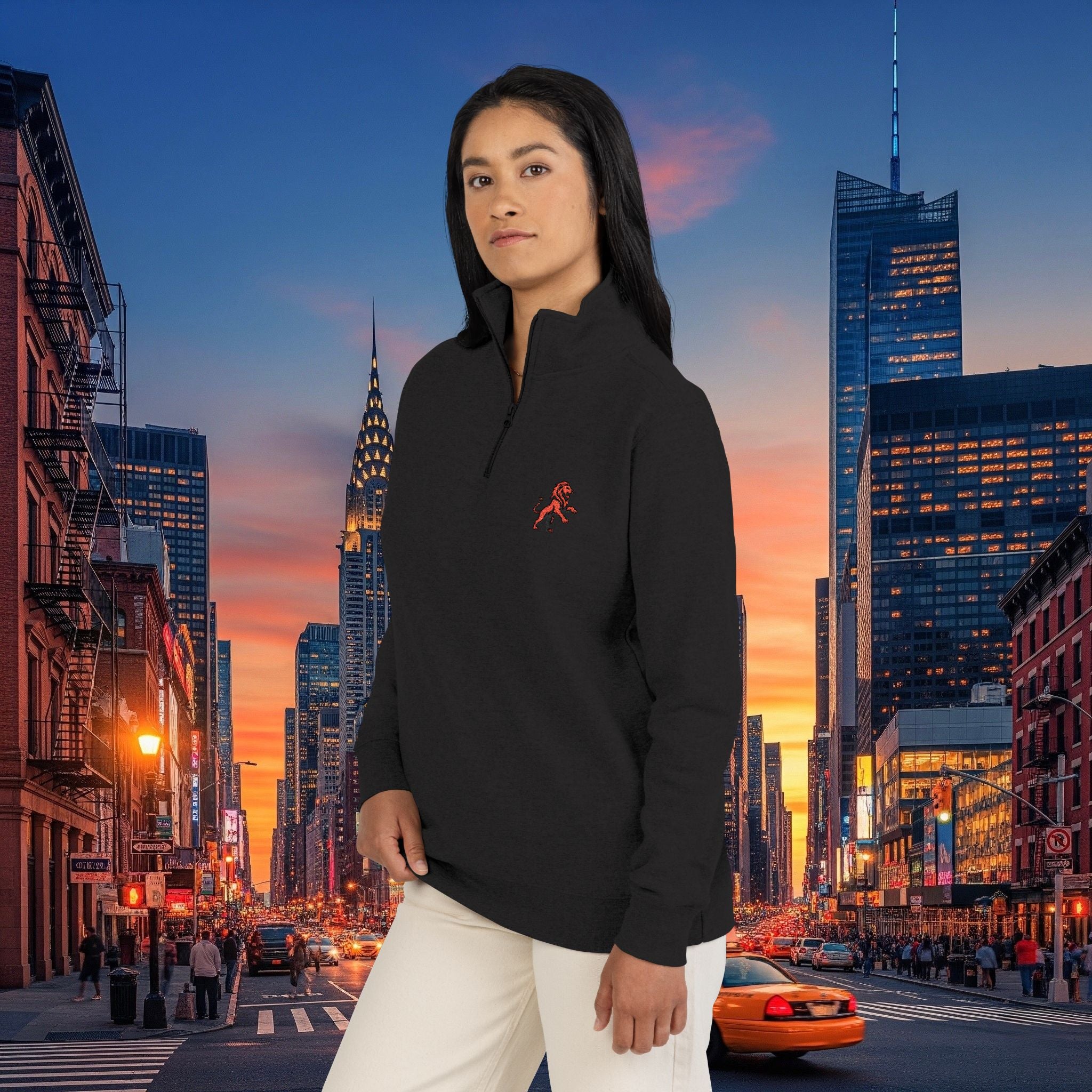 Classic Legio Leo by DZ Royal Embroidered Lion & 97 Fleece Pullover - Cozy Zip-Neck Sweatshirt