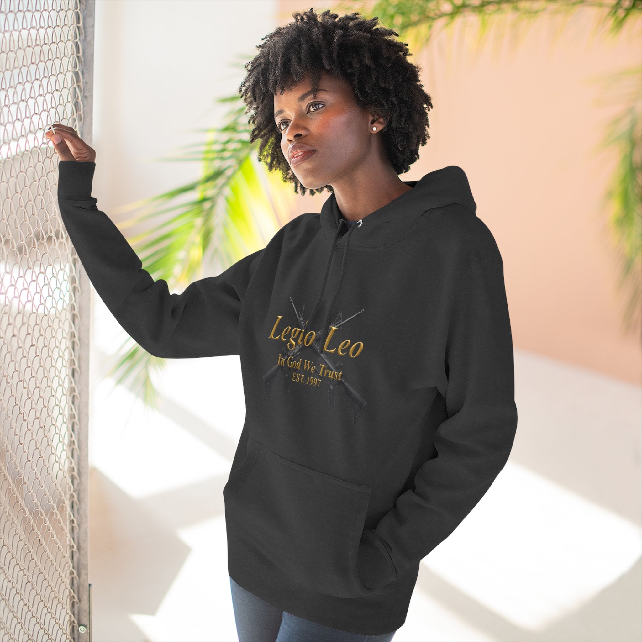 Legio Leo Warrior Fleece Hoodie – Minimal Gold Script Pullover