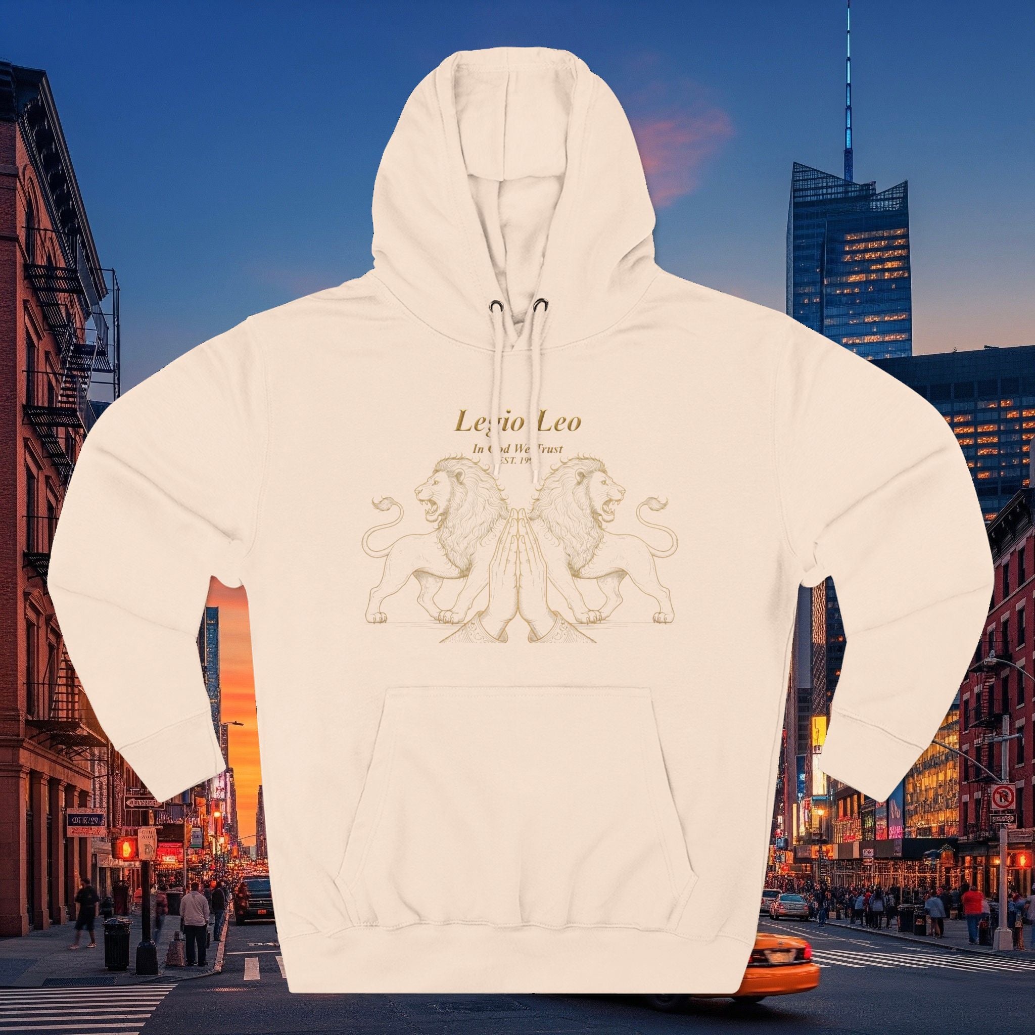 Legio Leo Fleece Hoodie – Minimal Gold Script Pullover Guardian Design