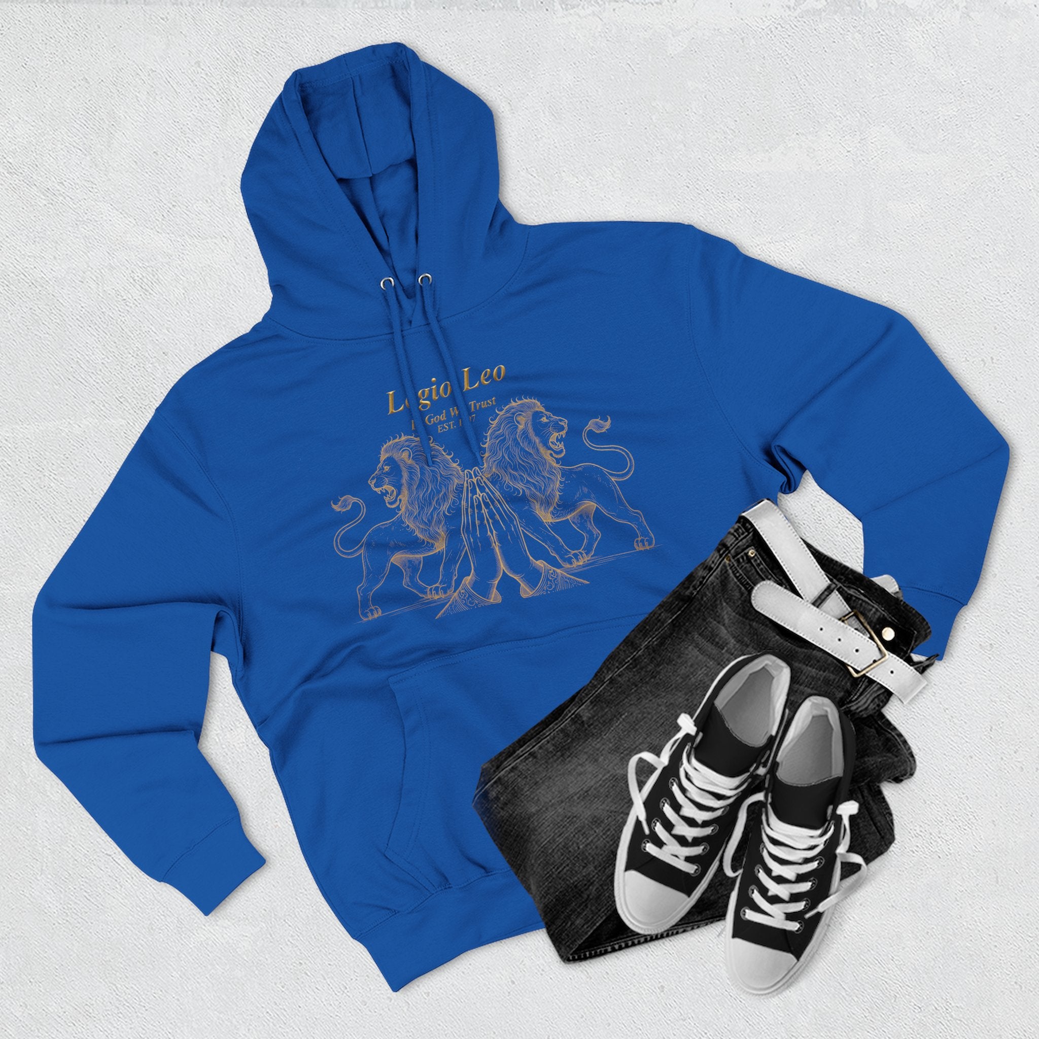 Legio Leo Fleece Hoodie – Minimal Gold Script Pullover Guardian Design