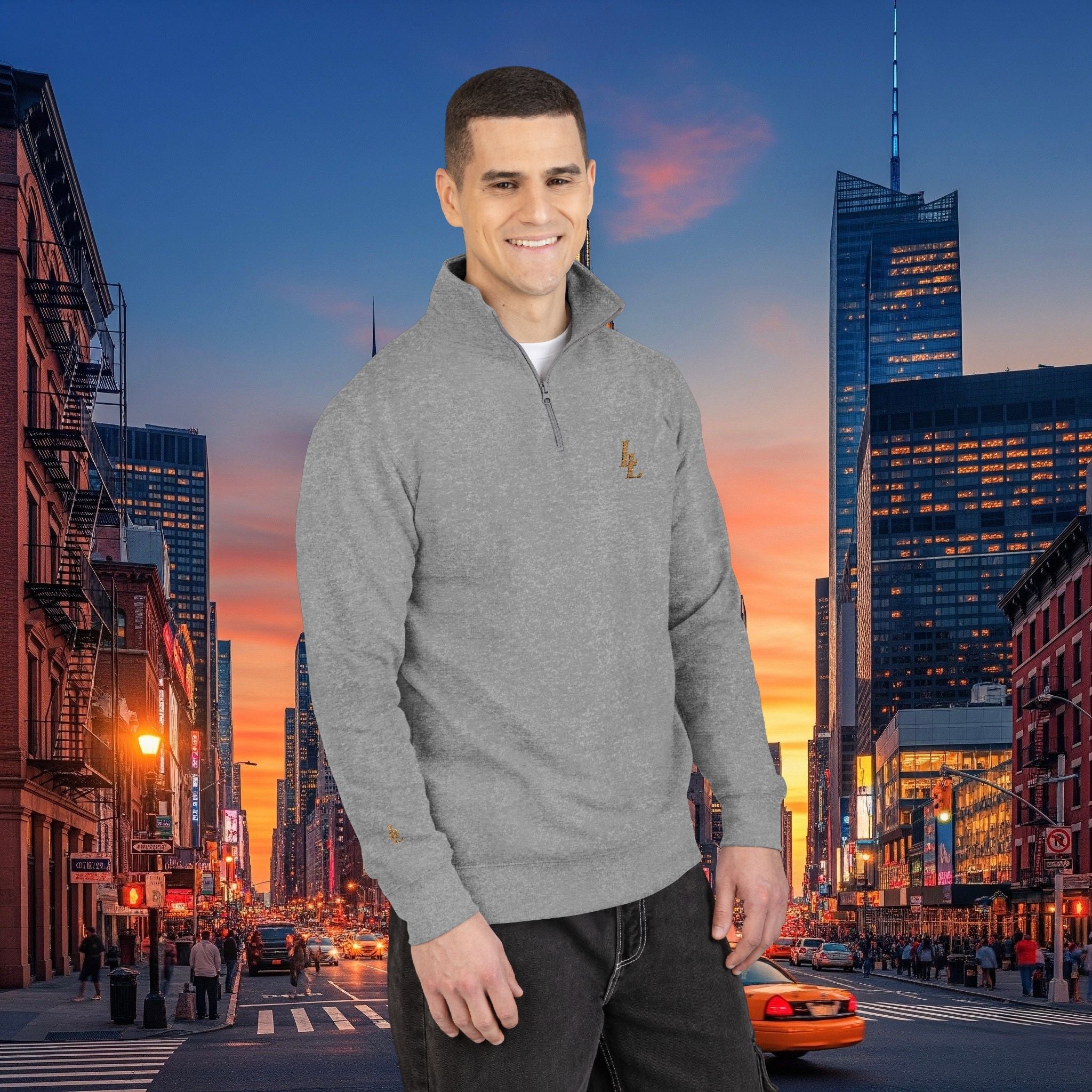 Legio Leo Embroidered Overlapping L’s Fleece Pullover - Cozy Zip-Neck Sweatshirt