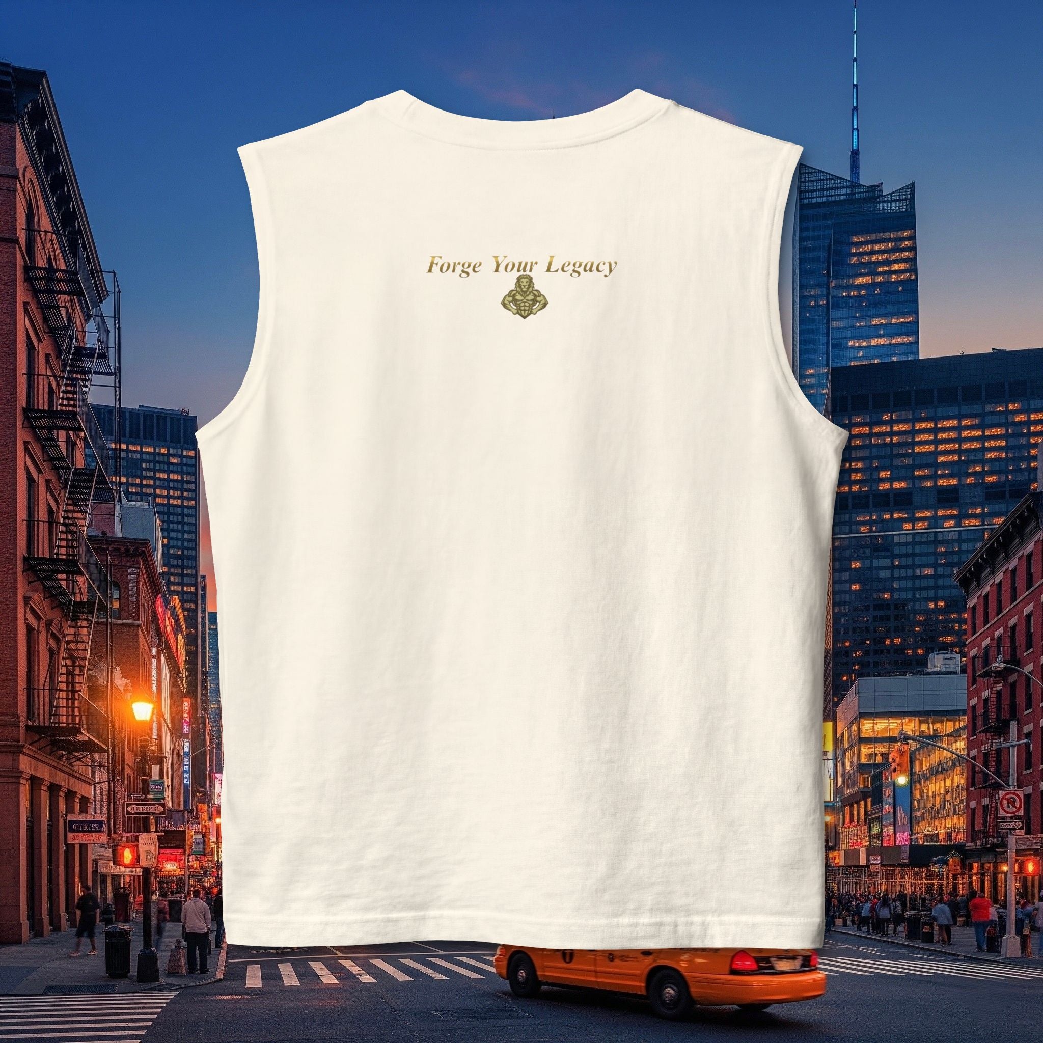 Lion Crest Muscle Tank — "Forge Your Legacy" Athletic Sleeveless Tee