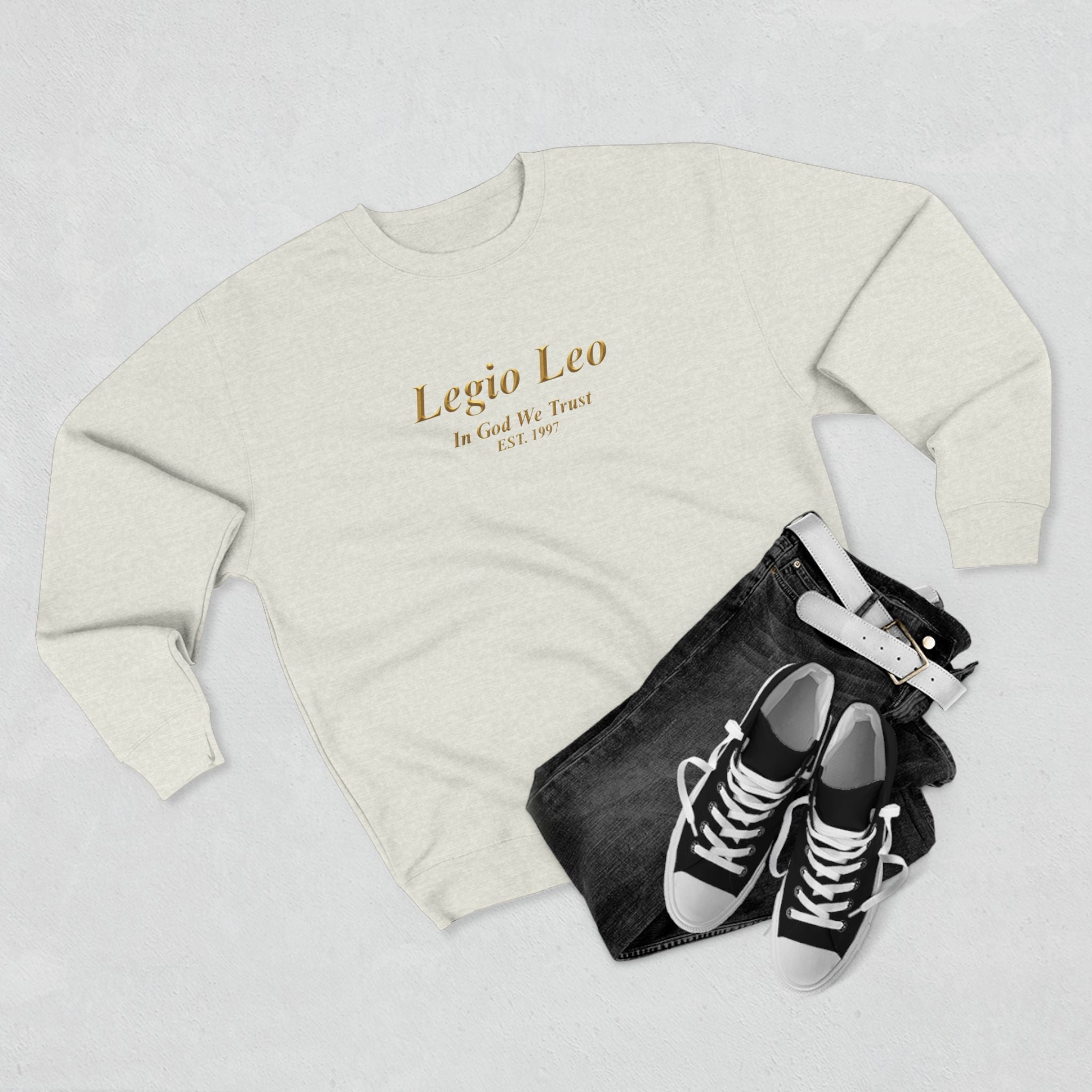 Legio Leo Crewneck Sweatshirt — 'In God We Trust' Minimalist Logo Sweatshirt