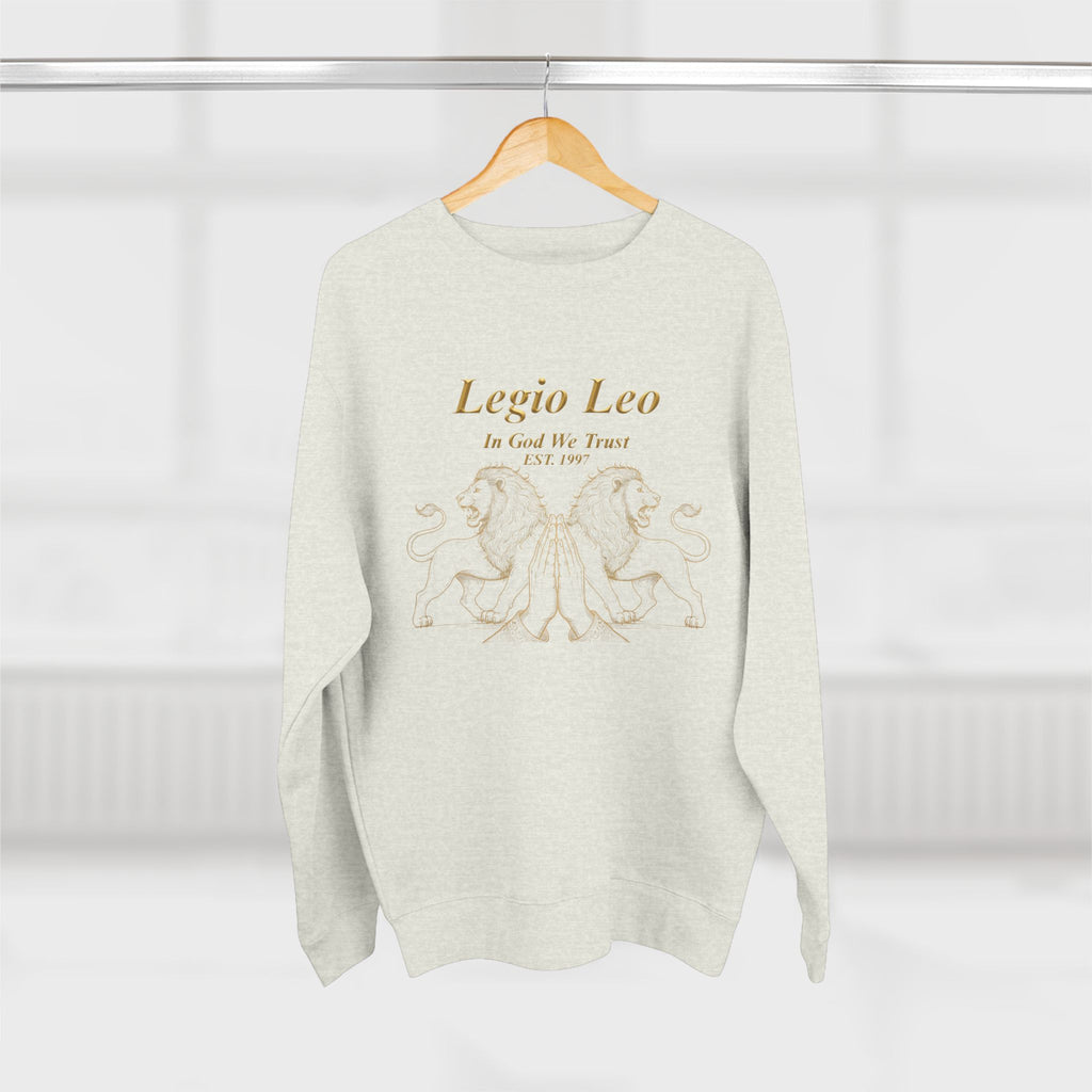 Legio Leo Crewneck Sweatshirt — Classic Latin Crest “In God We Trust” Graphic