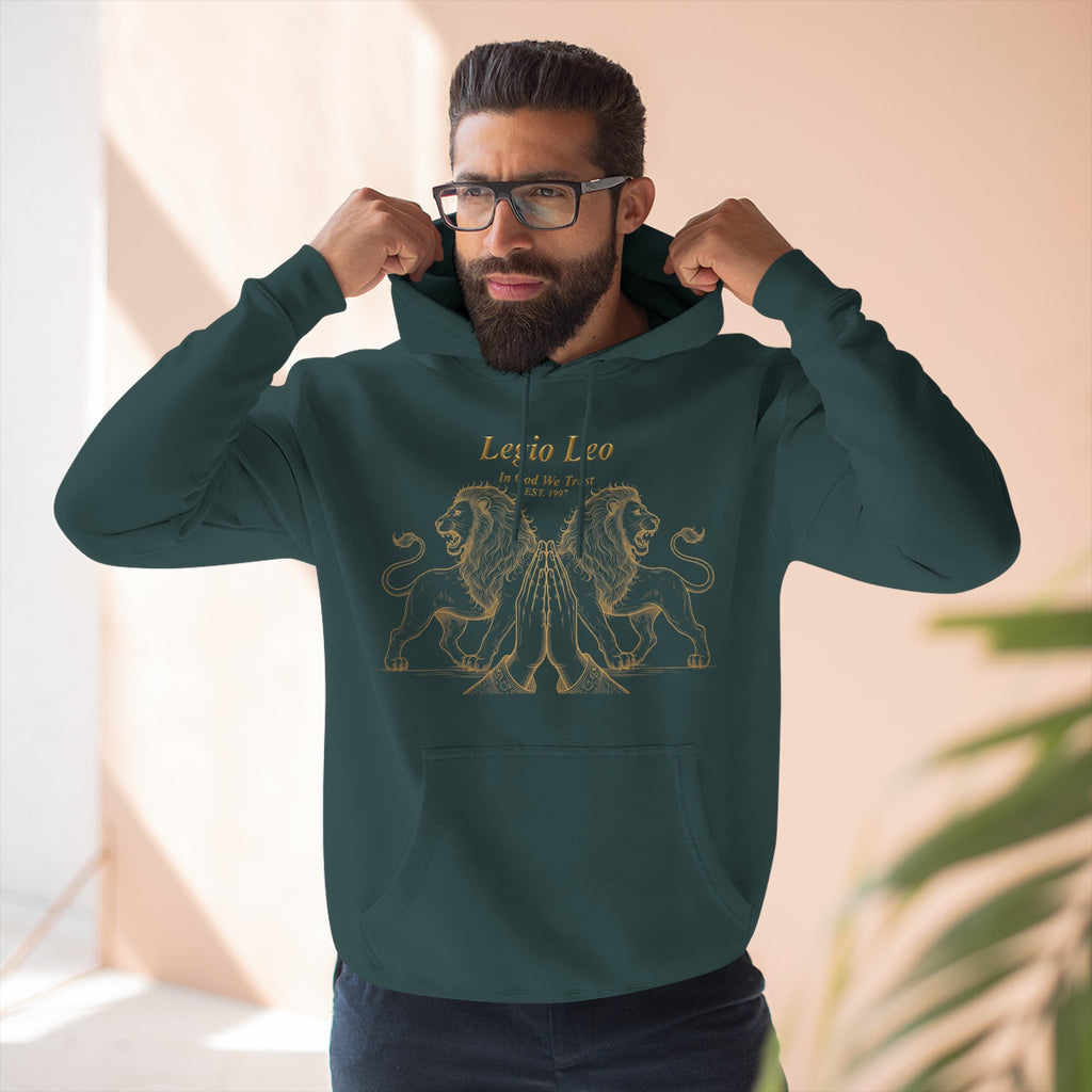 Legio Leo Fleece Hoodie – Minimal Gold Script Pullover Guardian Design