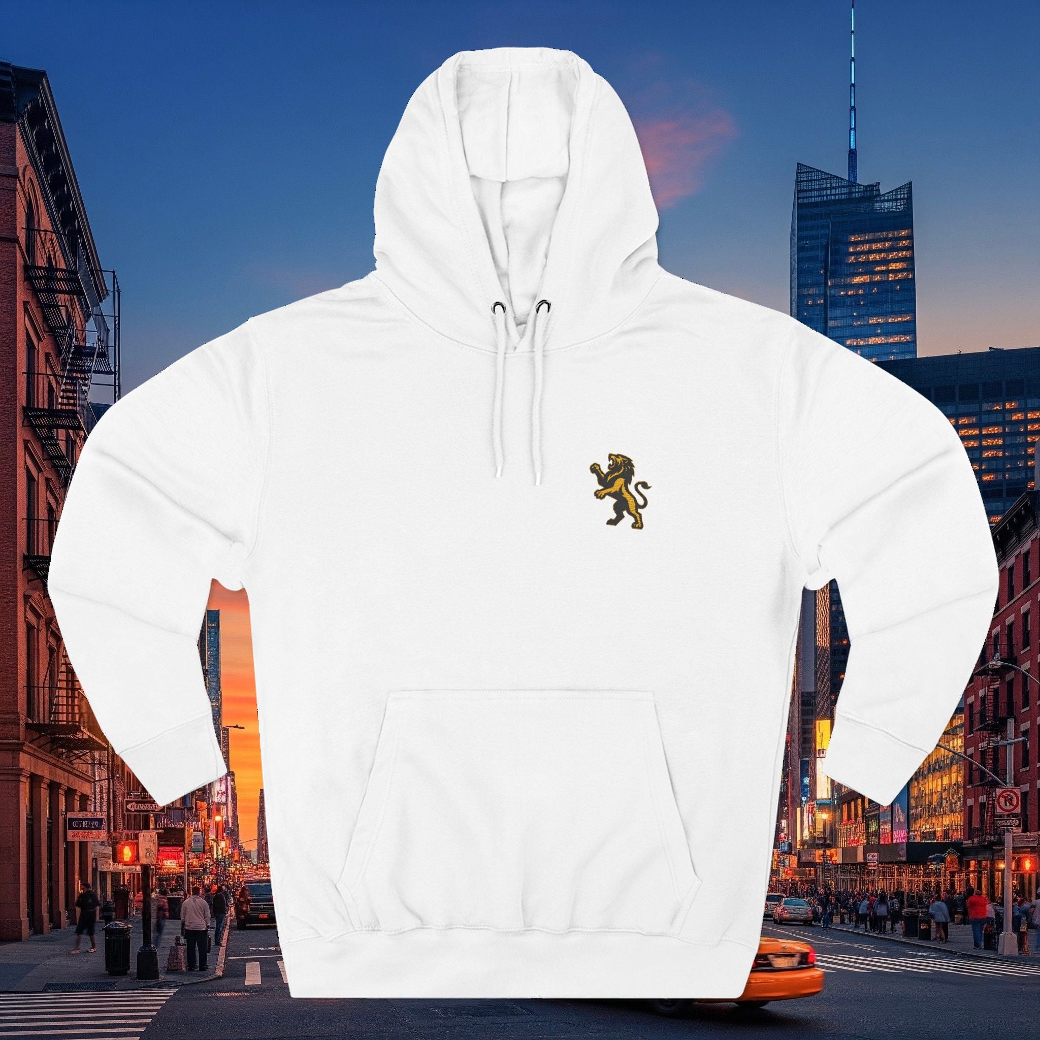 Embroidery Lion Chest Hoodie — Minimal Fleece Pullover