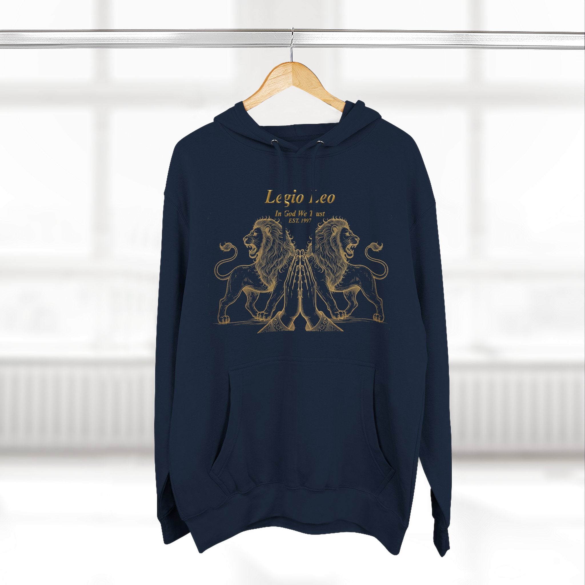 Legio Leo Fleece Hoodie – Minimal Gold Script Pullover Guardian Design