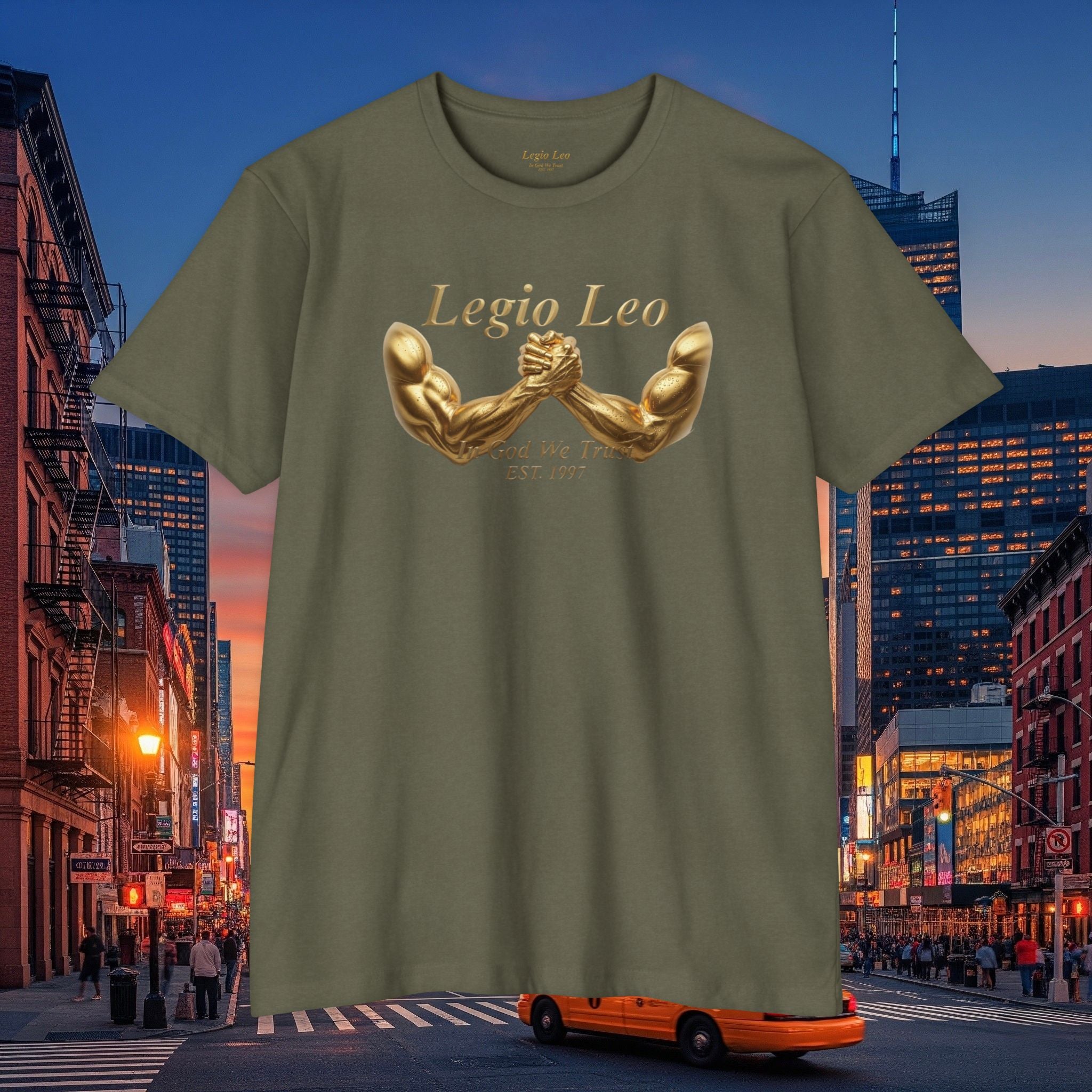 Legio Leo Strength T-Shirt — 'Legio Leo' Gold Arm Wrestling Design