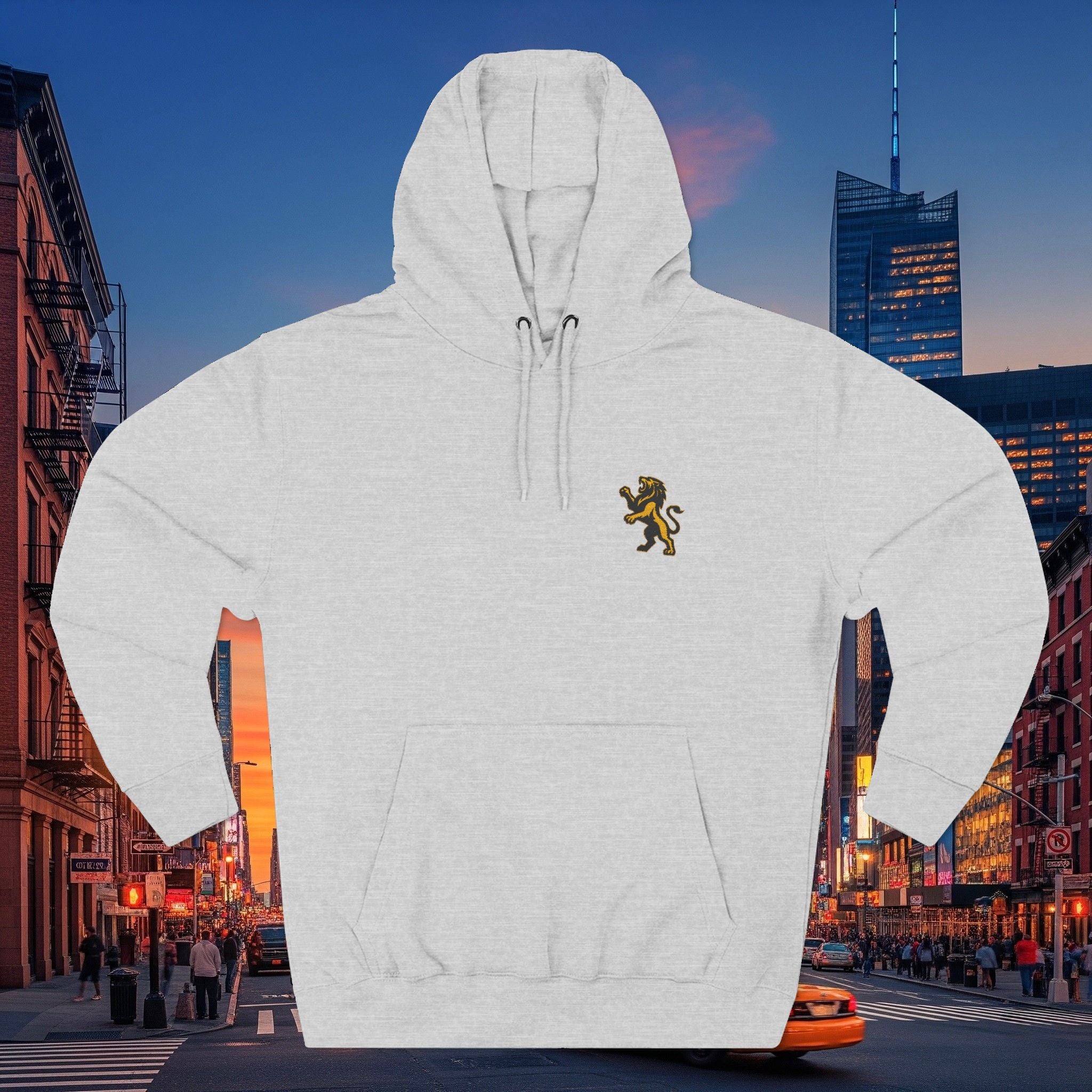 Embroidery Lion Chest Hoodie — Minimal Fleece Pullover