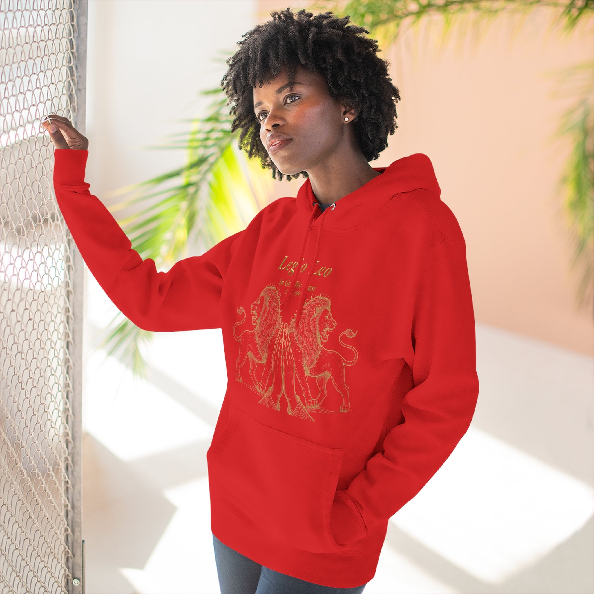Legio Leo Fleece Hoodie – Minimal Gold Script Pullover Guardian Design