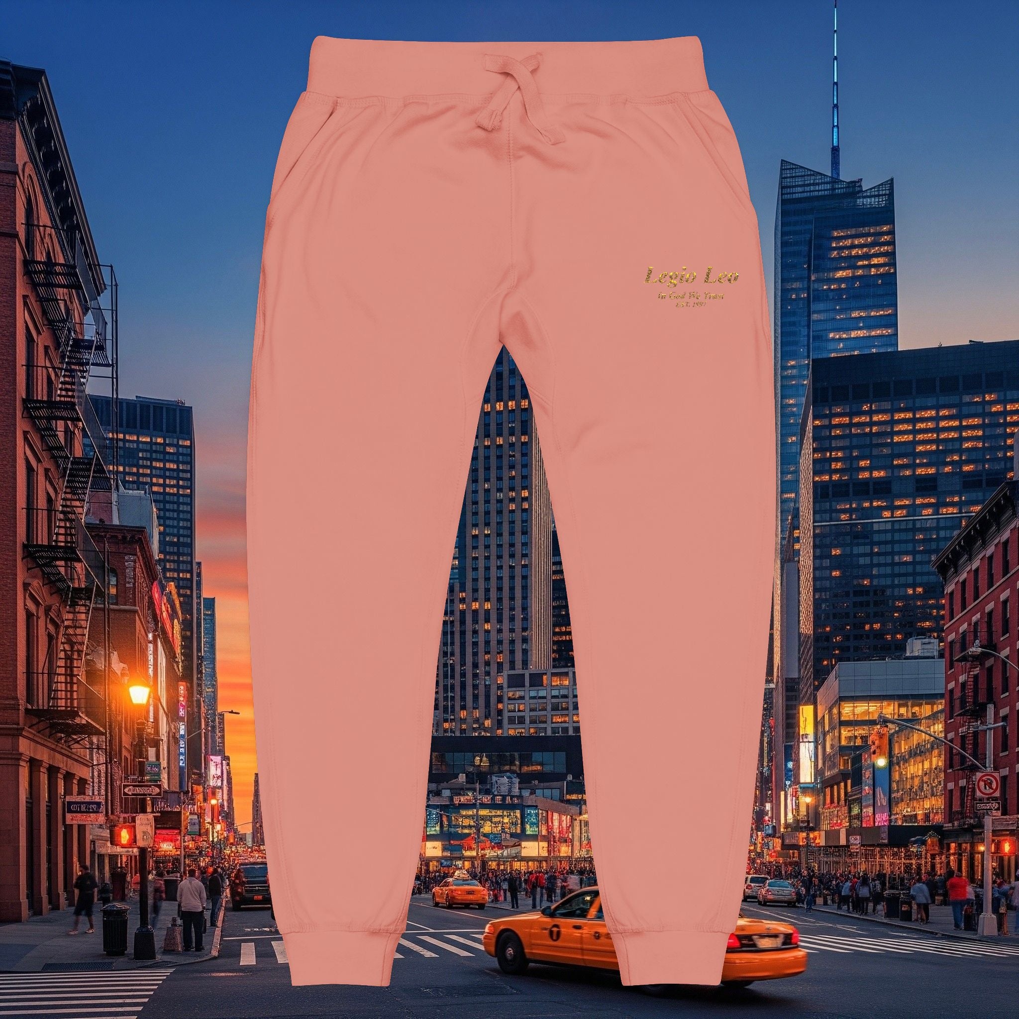 Legio Leo Sweatpants — In God We Trust Embroidery Design Cozy Fleece Joggers