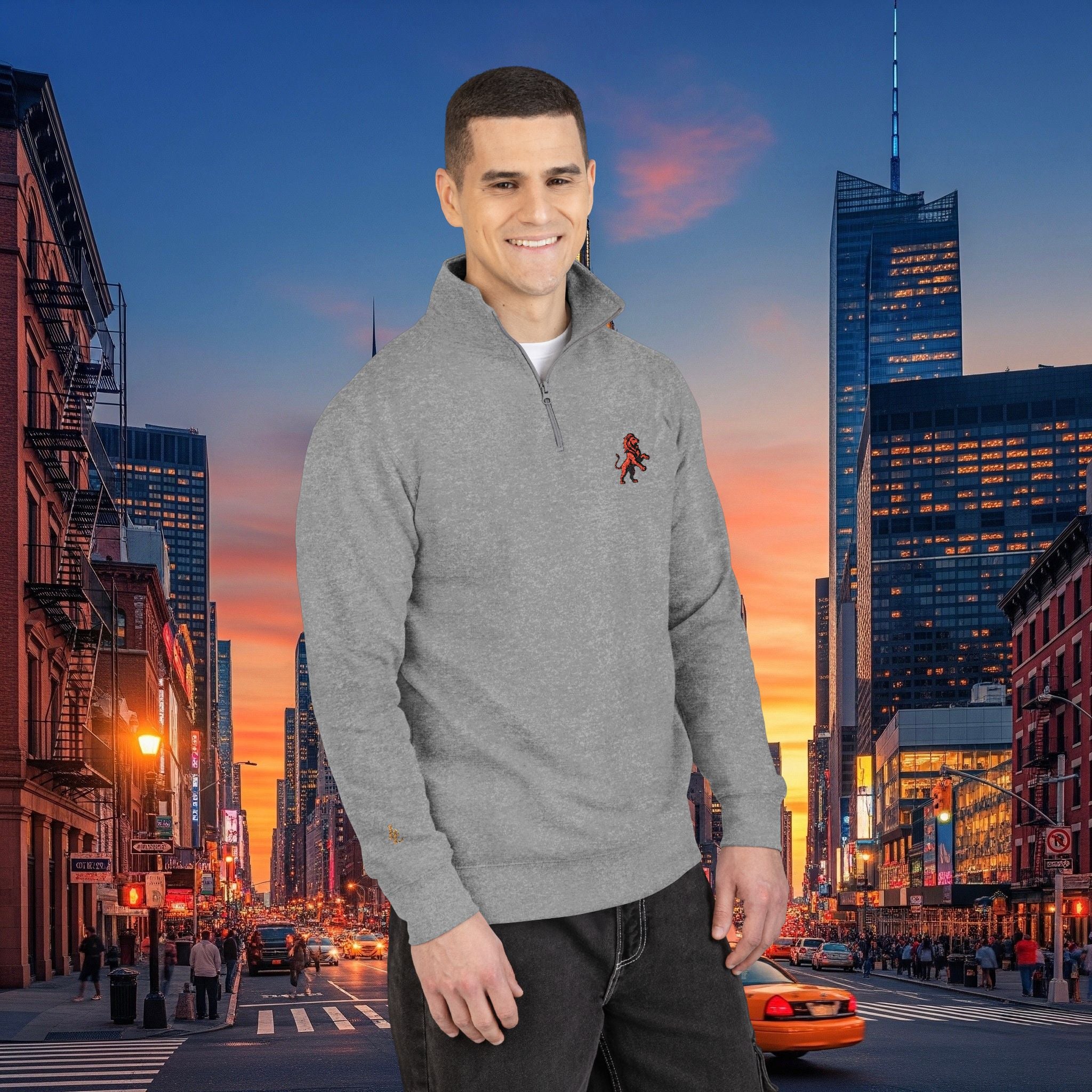 Classic Legio Leo by DZ Royal Embroidered Lion & 97 Fleece Pullover - Cozy Zip-Neck Sweatshirt