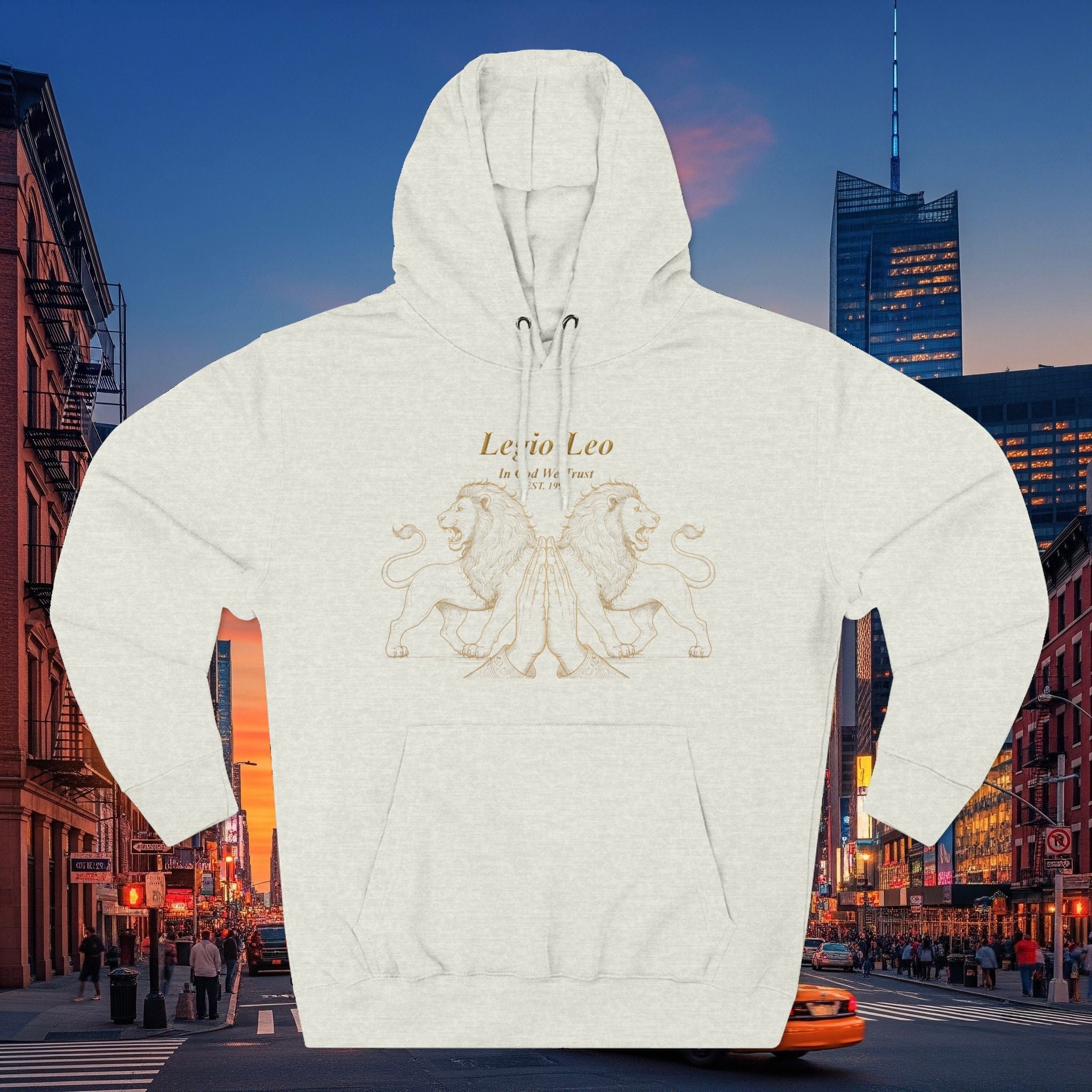 Legio Leo Fleece Hoodie – Minimal Gold Script Pullover Guardian Design