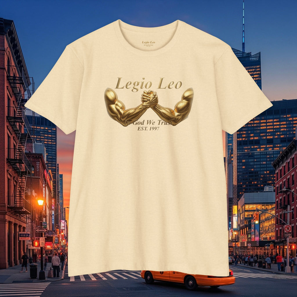 Legio Leo Strength T-Shirt — 'Legio Leo' Gold Arm Wrestling Design