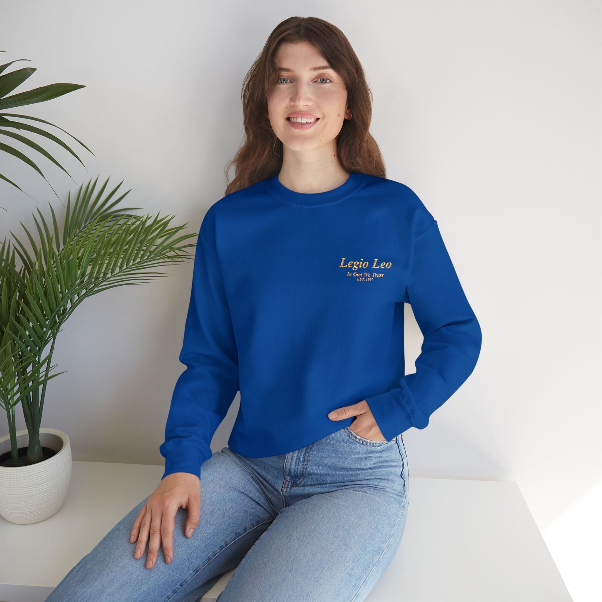 Legio Leo Crewneck Sweatshirt | In God We Trust Embroidery