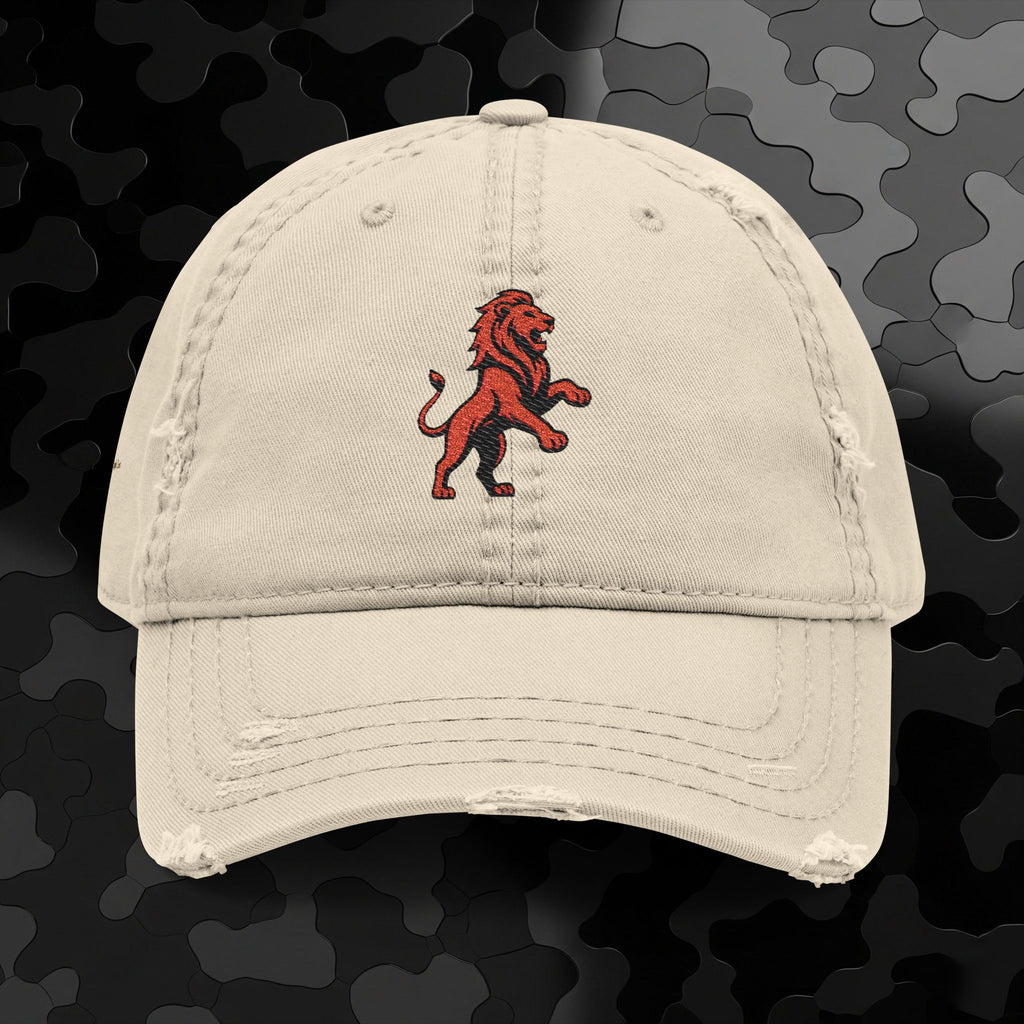 Embroidered Lion Dad Hat — Vintage Washed Baseball Cap