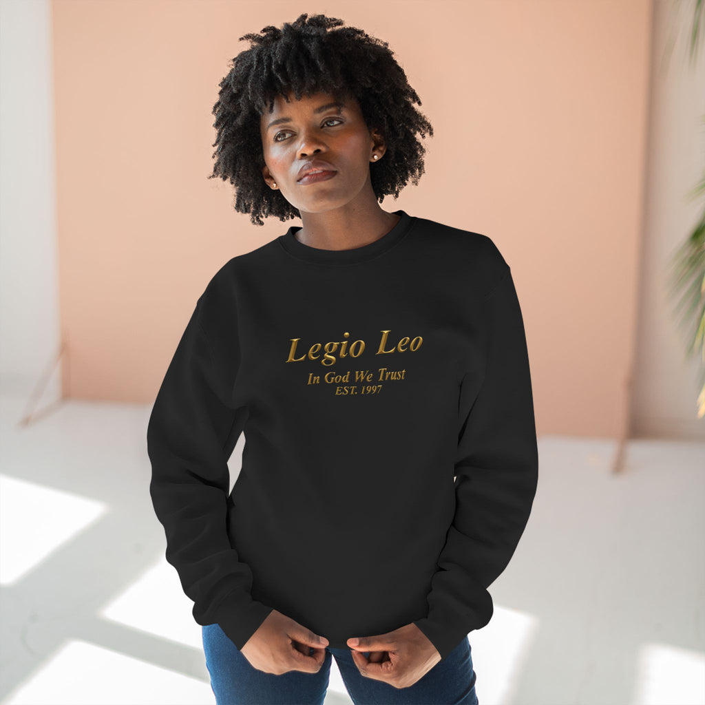 Legio Leo Crewneck Sweatshirt — 'In God We Trust' Minimalist Logo Sweatshirt