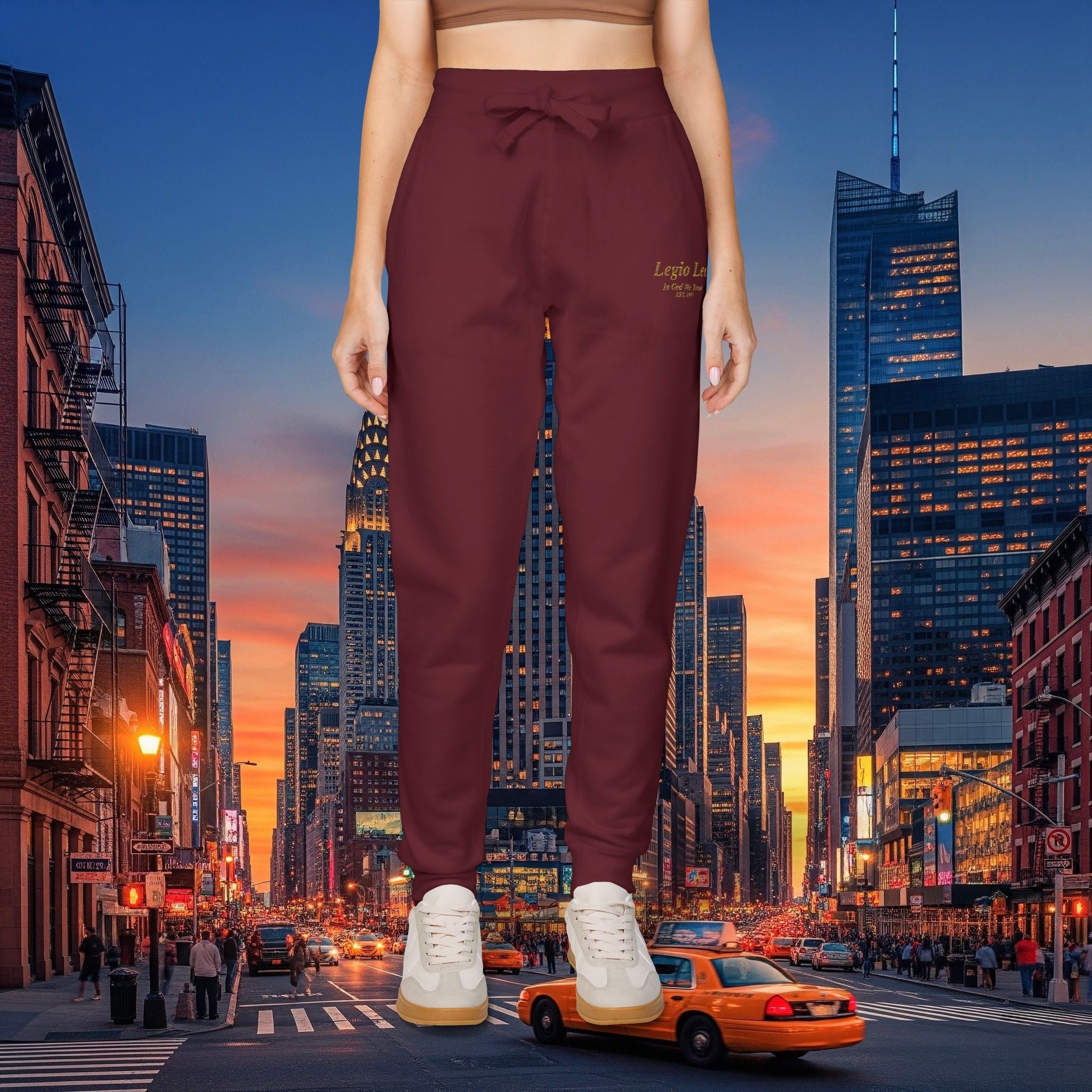 Legio Leo Sweatpants — In God We Trust Embroidery Design Cozy Fleece Joggers