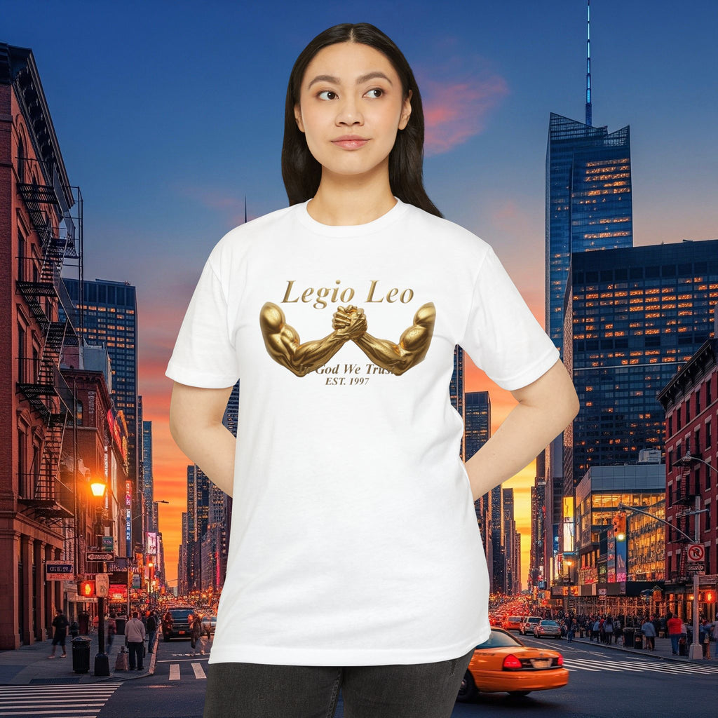 Legio Leo Strength T-Shirt — 'Legio Leo' Gold Arm Wrestling Design