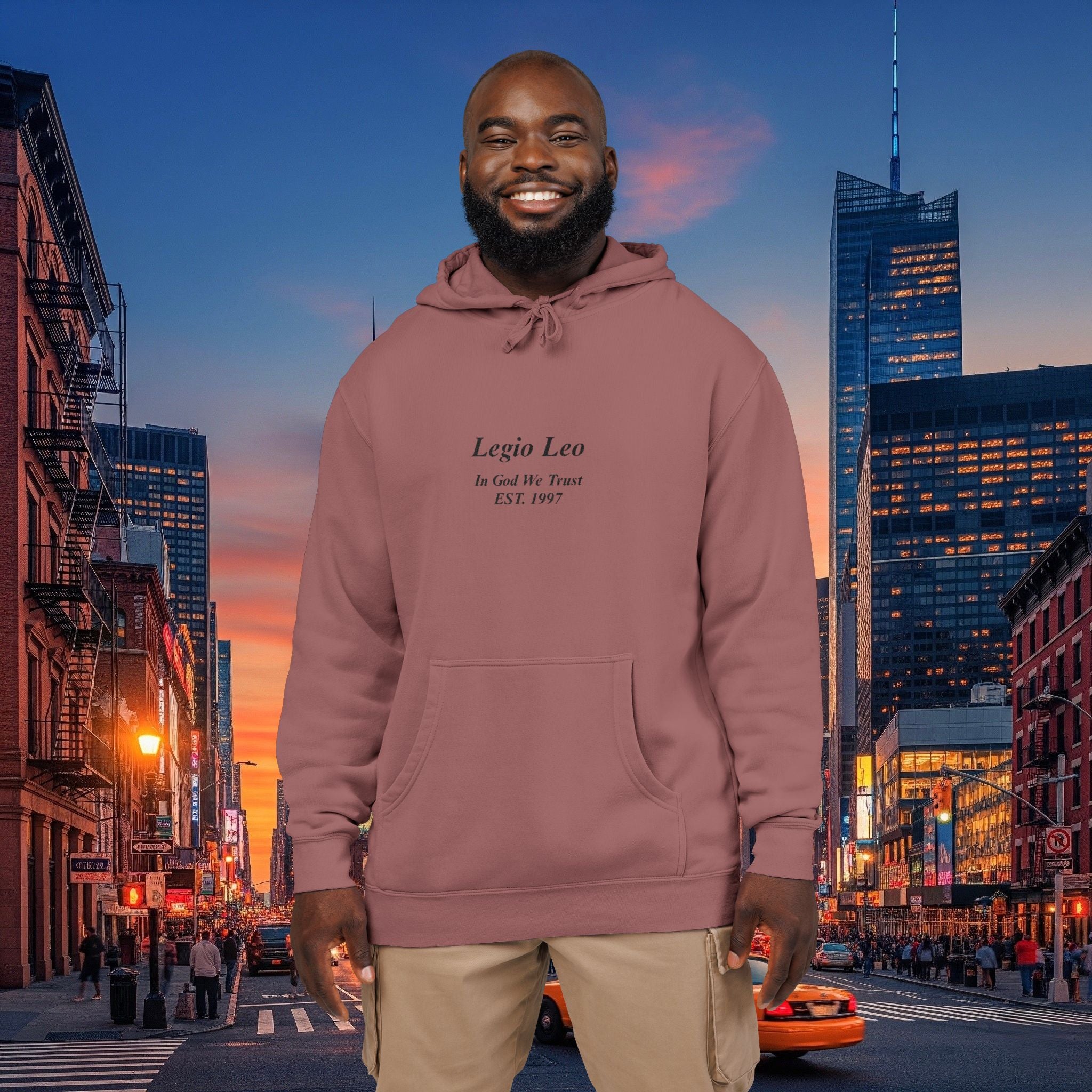 Minimal Olive Pigment-Dyed Hoodie — Subtle Script "Legio Leo" Design