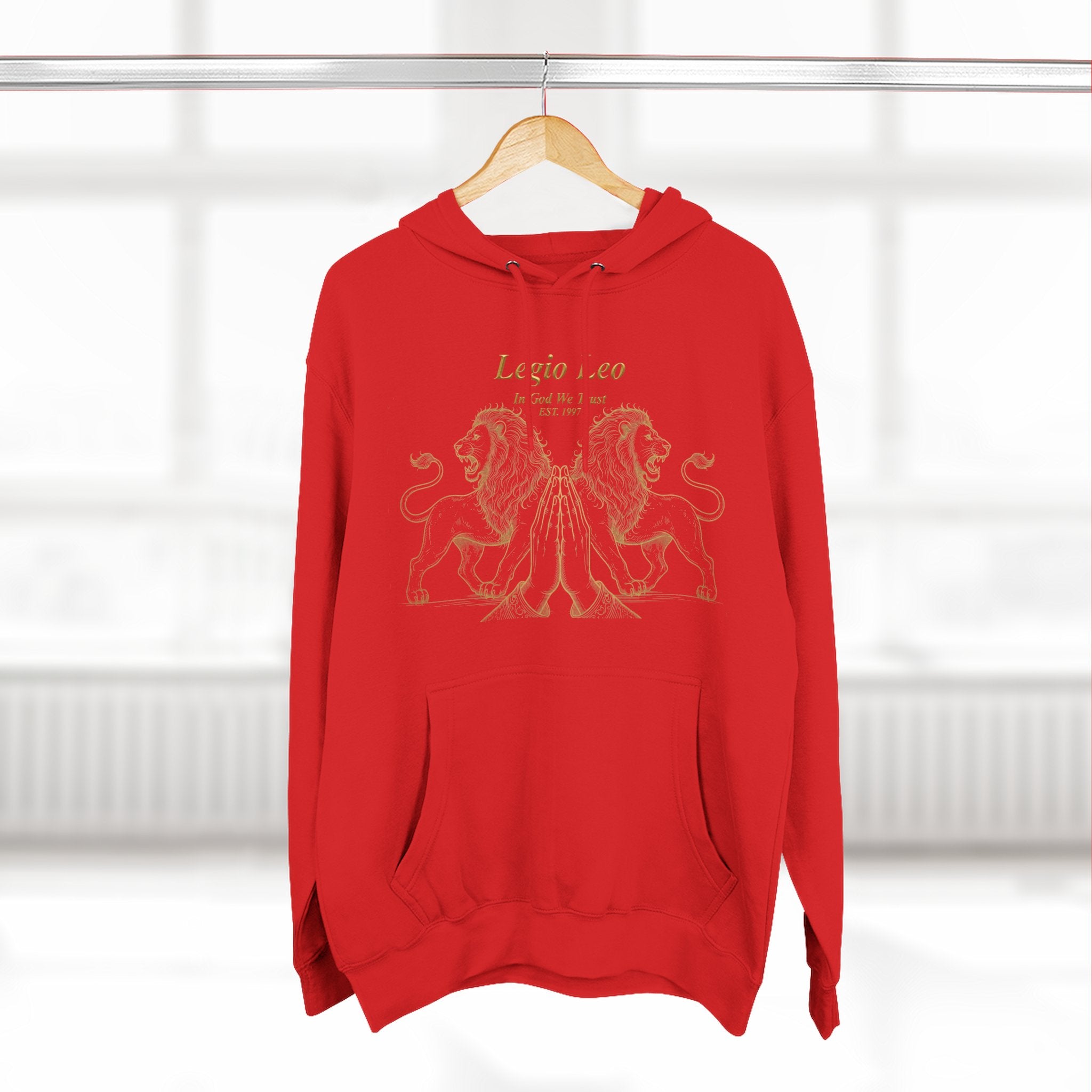 Legio Leo Fleece Hoodie – Minimal Gold Script Pullover Guardian Design
