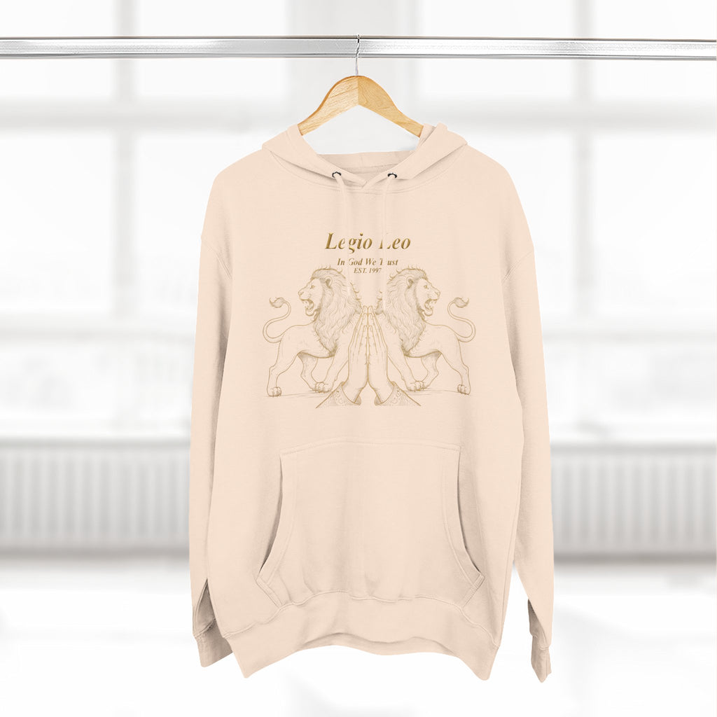 Legio Leo Fleece Hoodie – Minimal Gold Script Pullover Guardian Design