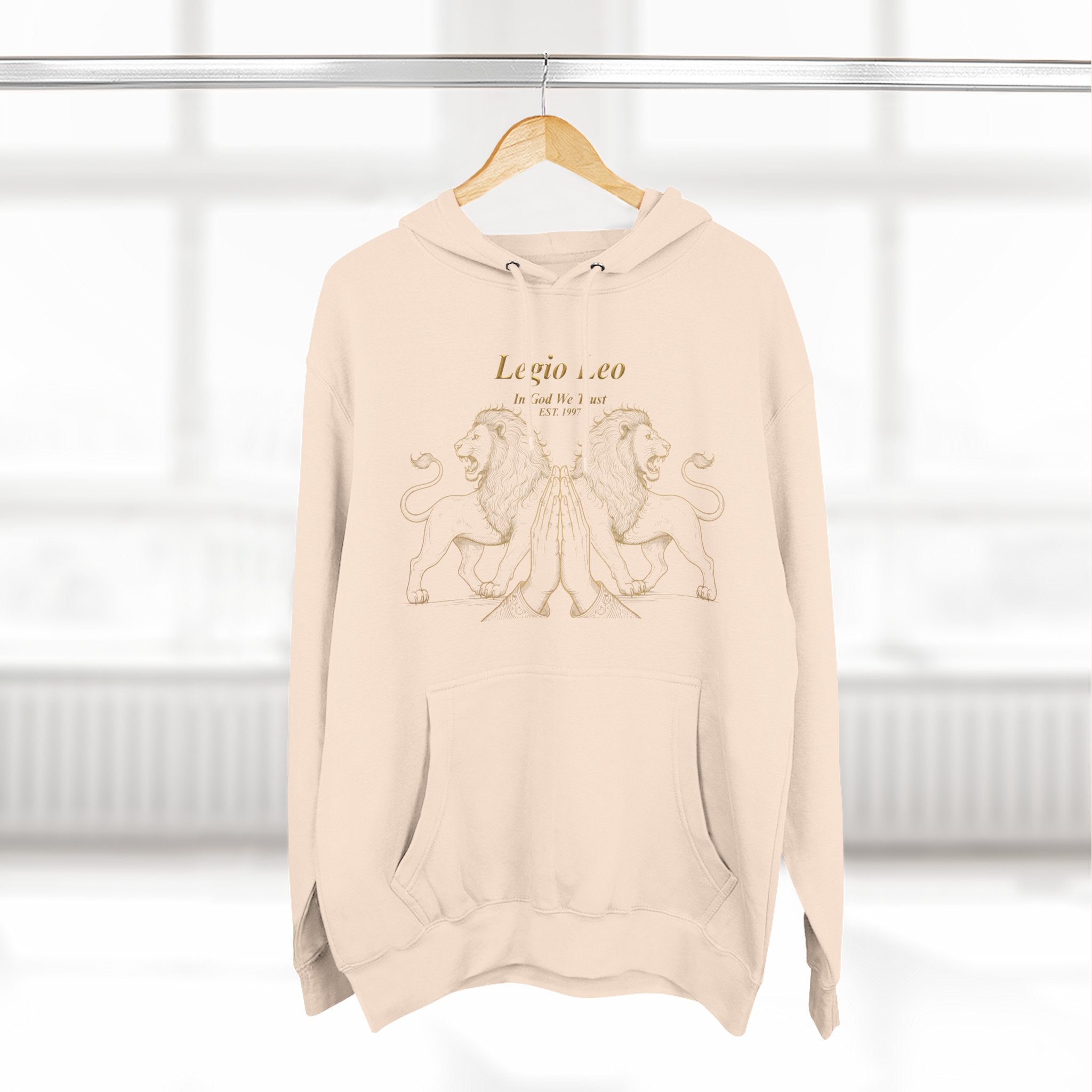 Legio Leo Fleece Hoodie – Minimal Gold Script Pullover Guardian Design
