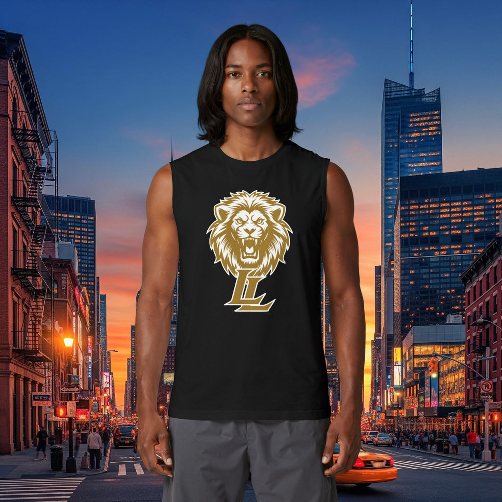 Lion Crest Muscle Tank — "Forge Your Legacy" Athletic Sleeveless Tee