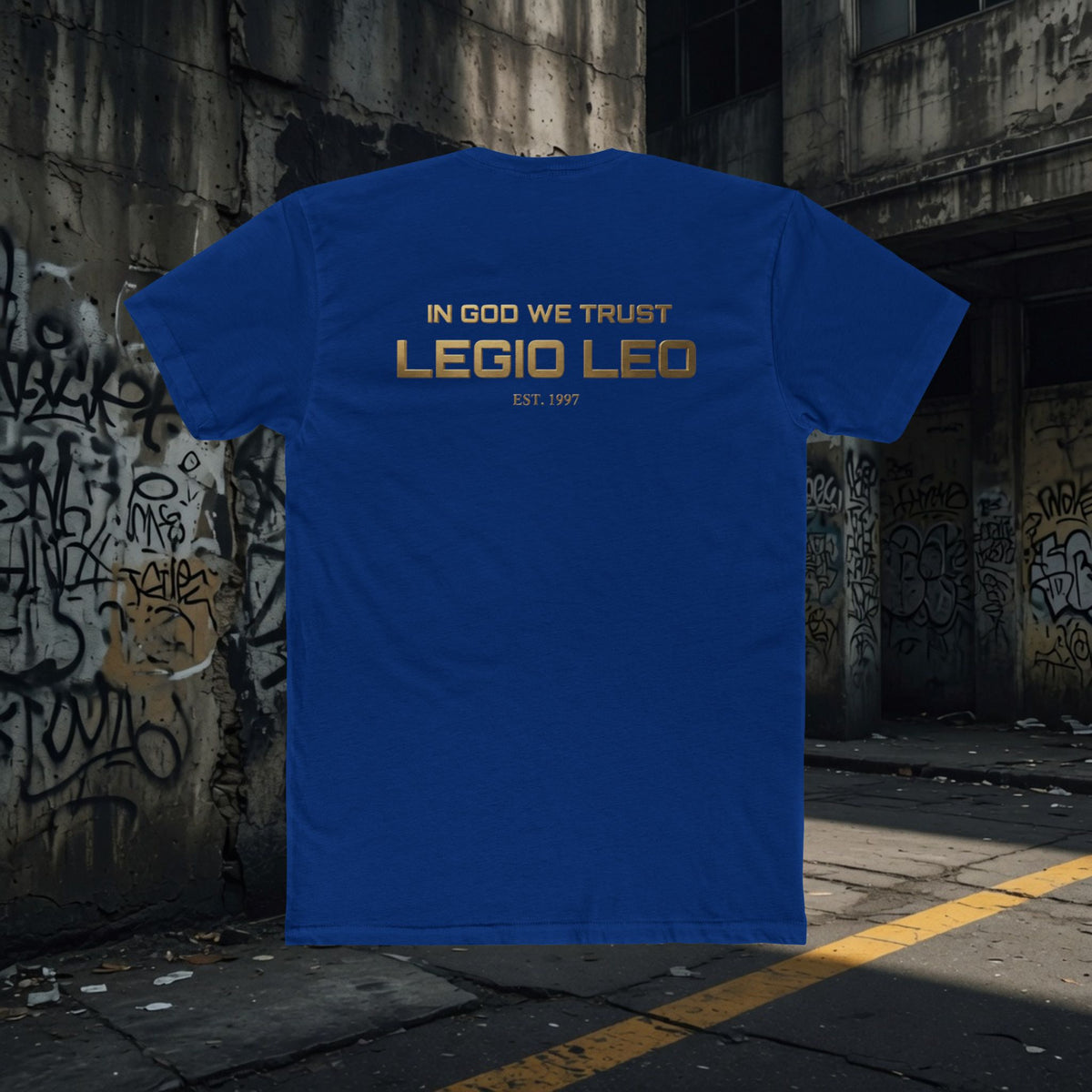 Legio Leo Graphic Tee — "In God We Trust" Back Print Cotton T-Shirt