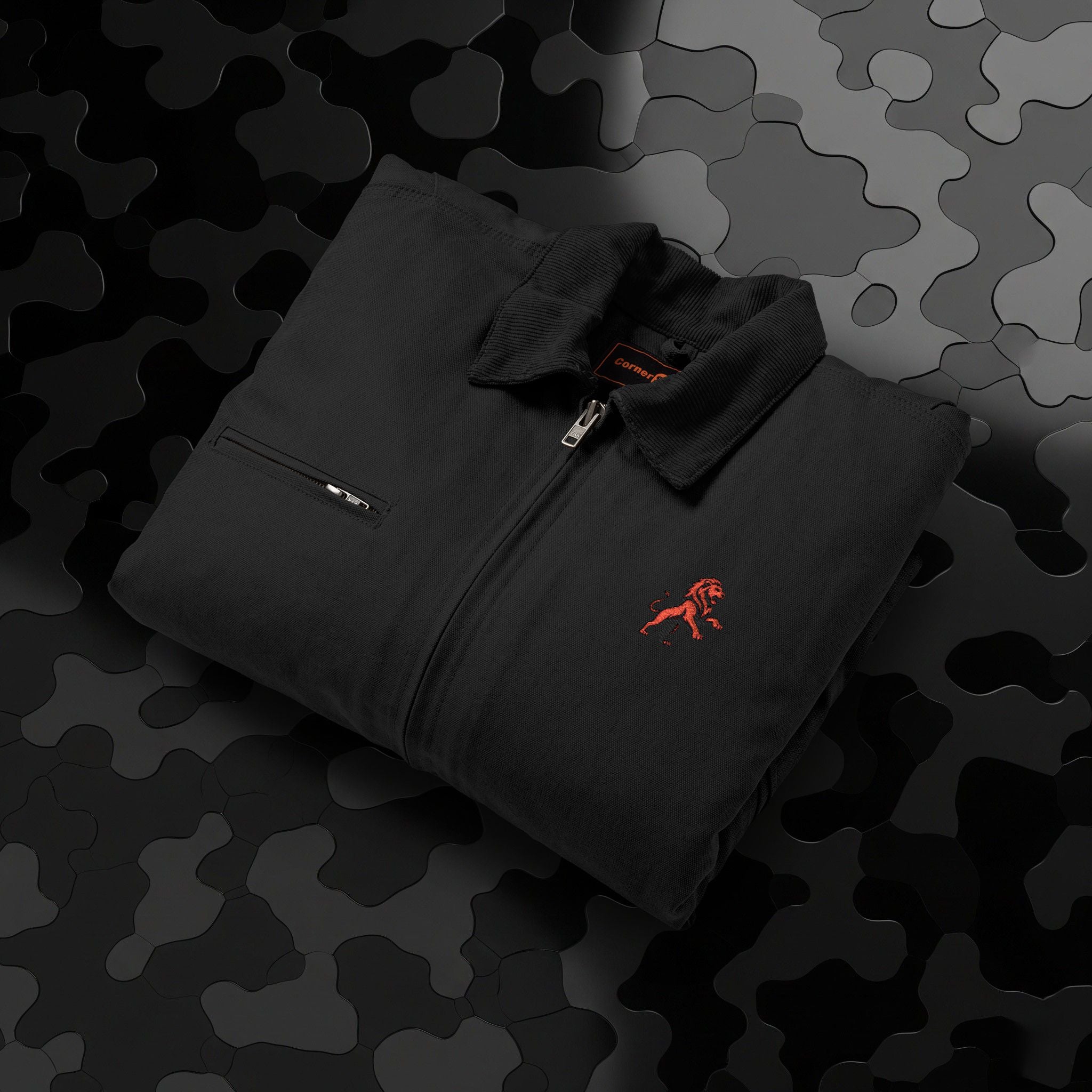 Legio Leo by DZ Royal Embroidered Duck Cloth Work Jacket — Durable Black Canvas Utility Coat