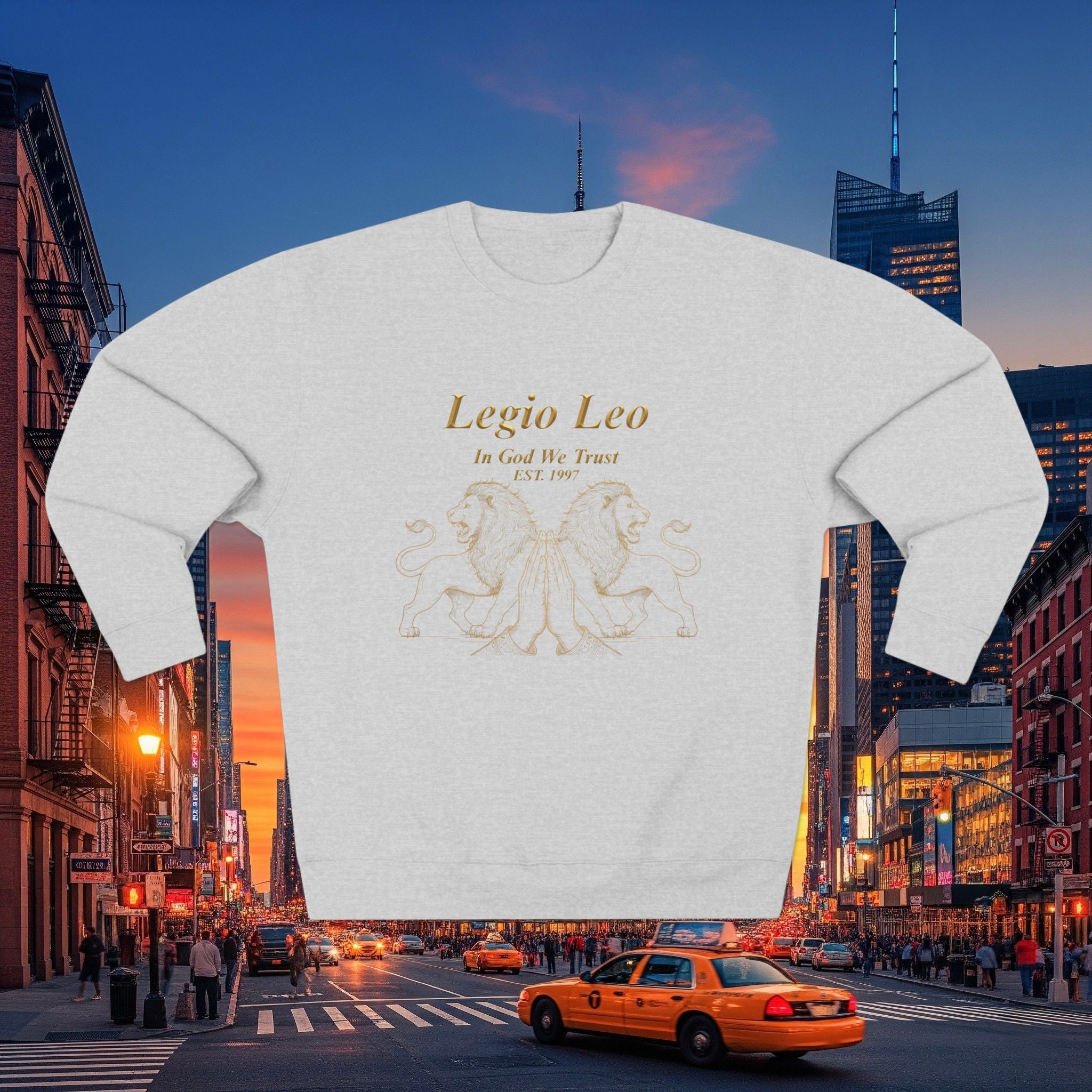 Legio Leo Crewneck Sweatshirt — Classic Latin Crest “In God We Trust” Graphic