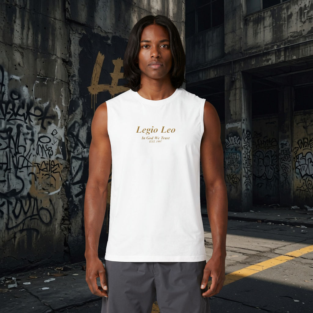 Muscle Tank — "Legio Leo" Minimalist Gold Script Fitness Top
