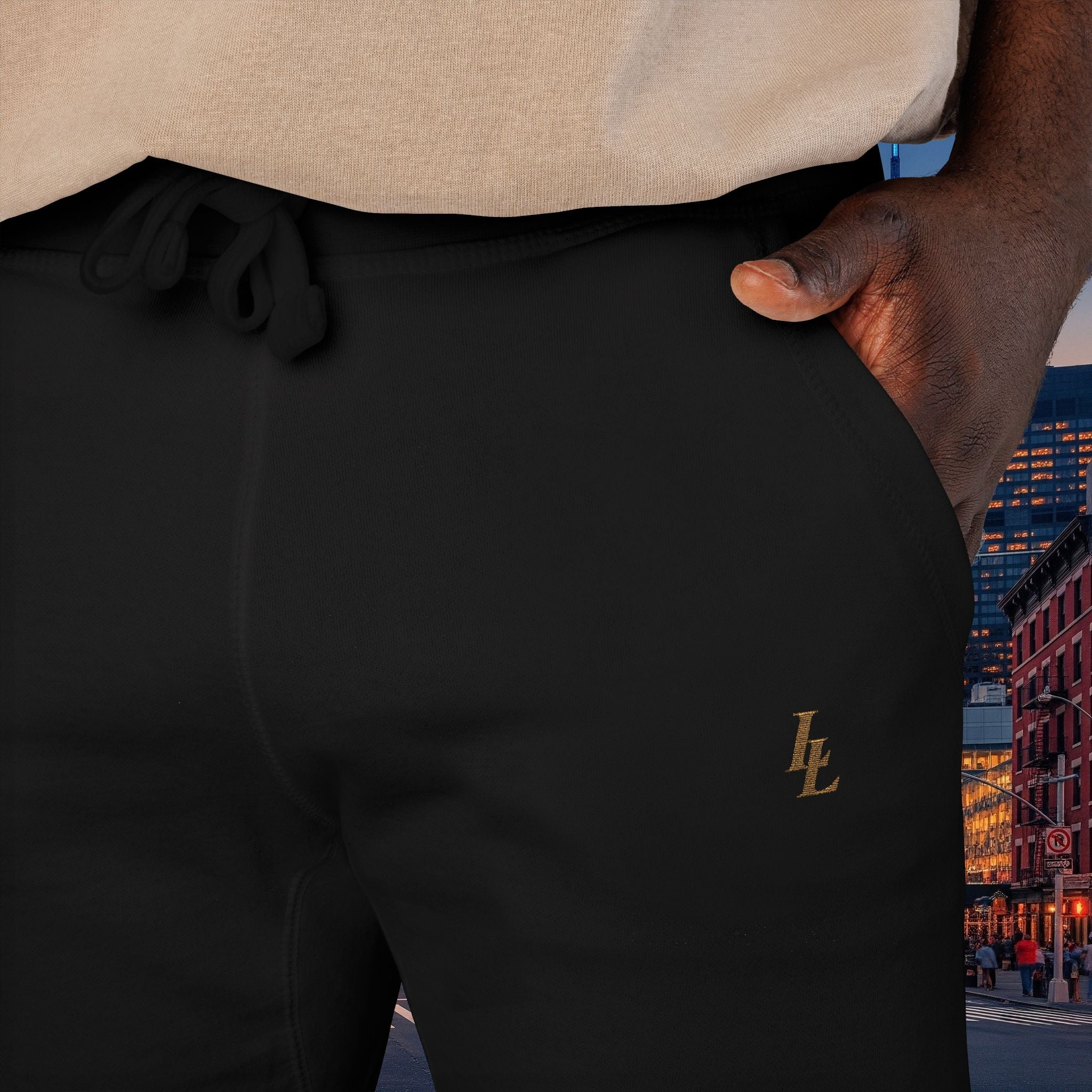 Legio Leo Sweatpants — OverLapping L’s Embroidery Design Cozy Fleece Joggers