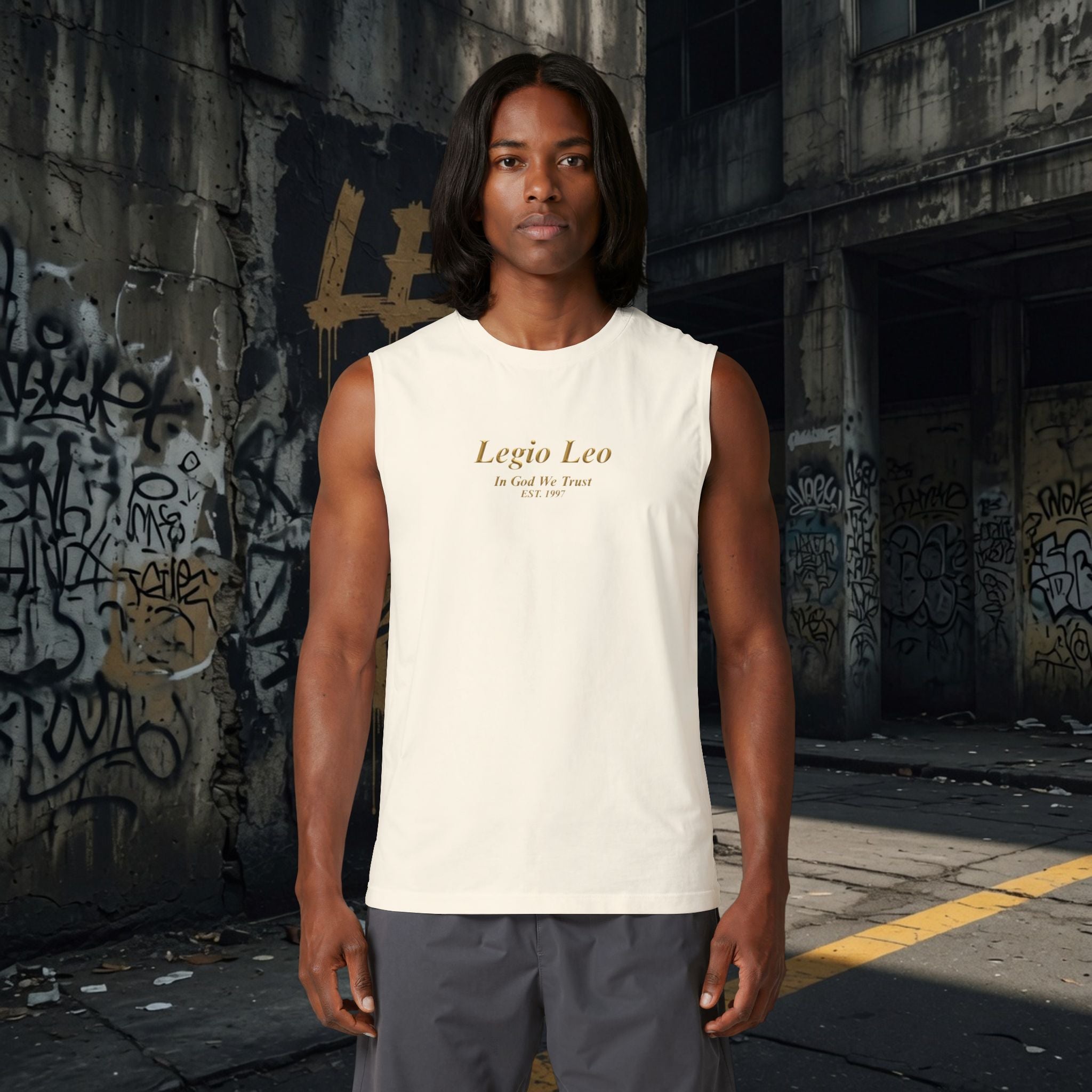 Muscle Tank — "Legio Leo" Minimalist Gold Script Fitness Top