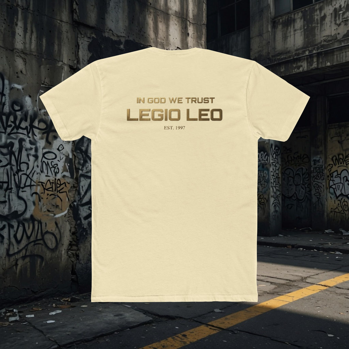 Legio Leo Graphic Tee — "In God We Trust" Back Print Cotton T-Shirt