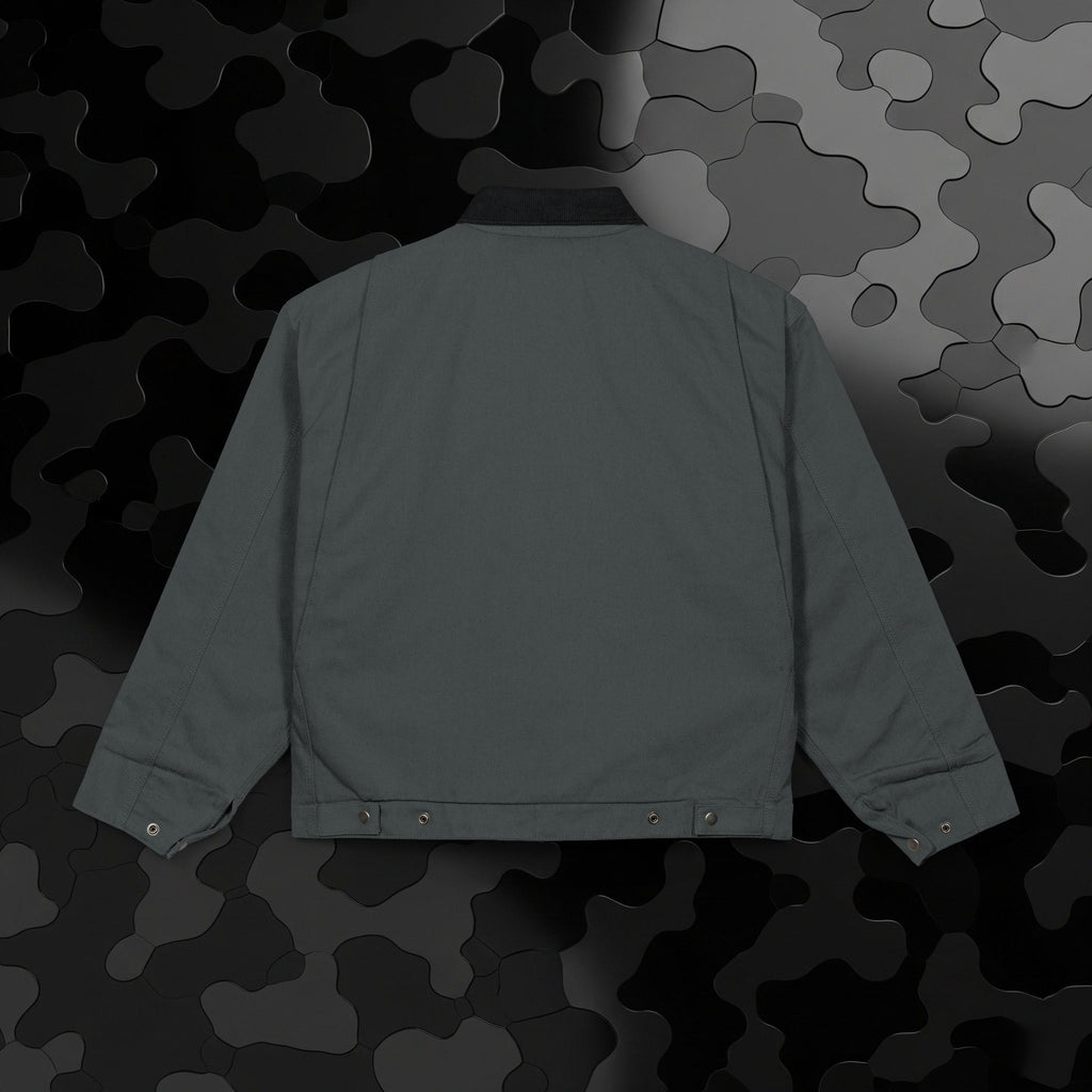 Legio Leo Duck Cloth Work Jacket — Durable Black Canvas Utility Coat | In God We Trust Embroidery