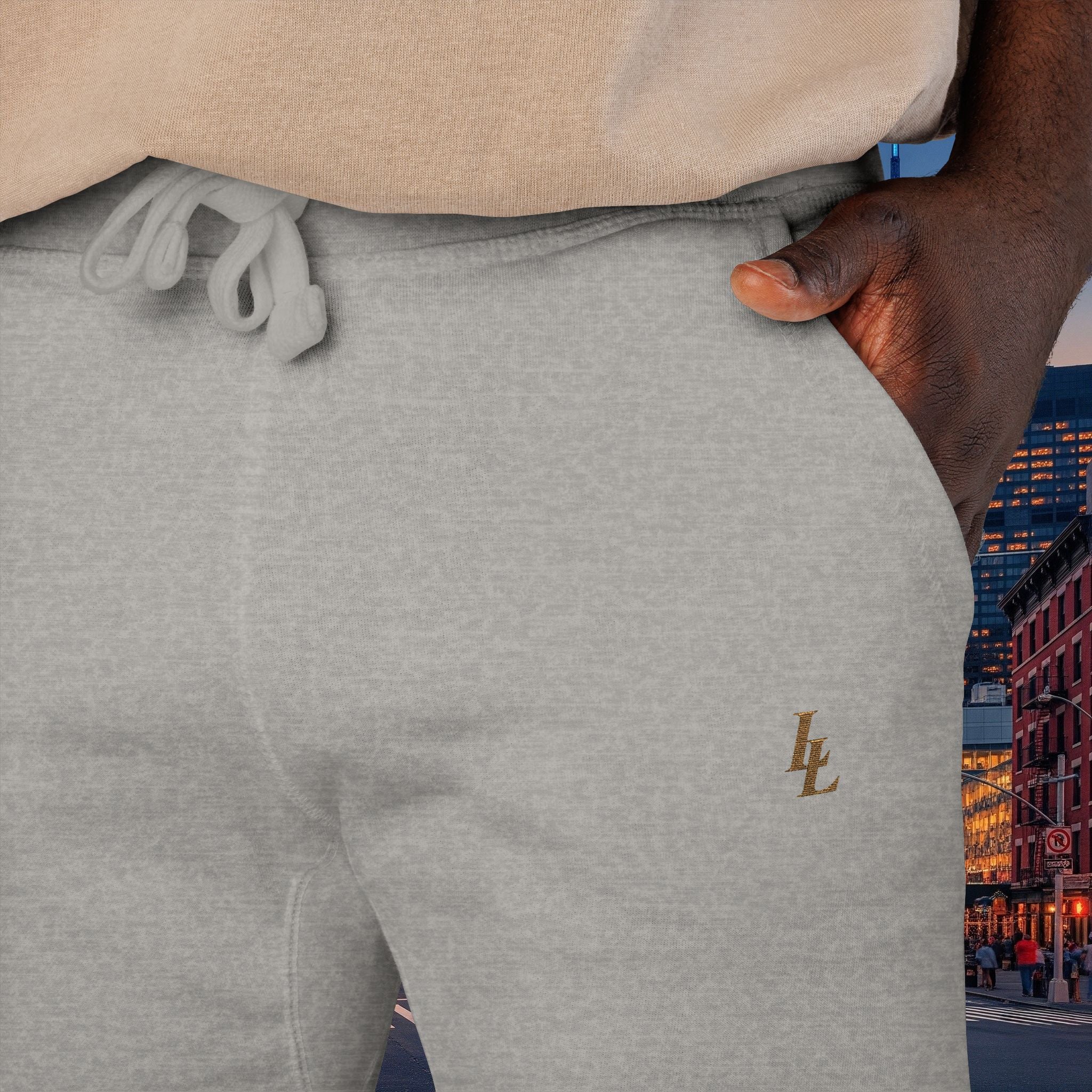 Legio Leo Sweatpants — OverLapping L’s Embroidery Design Cozy Fleece Joggers
