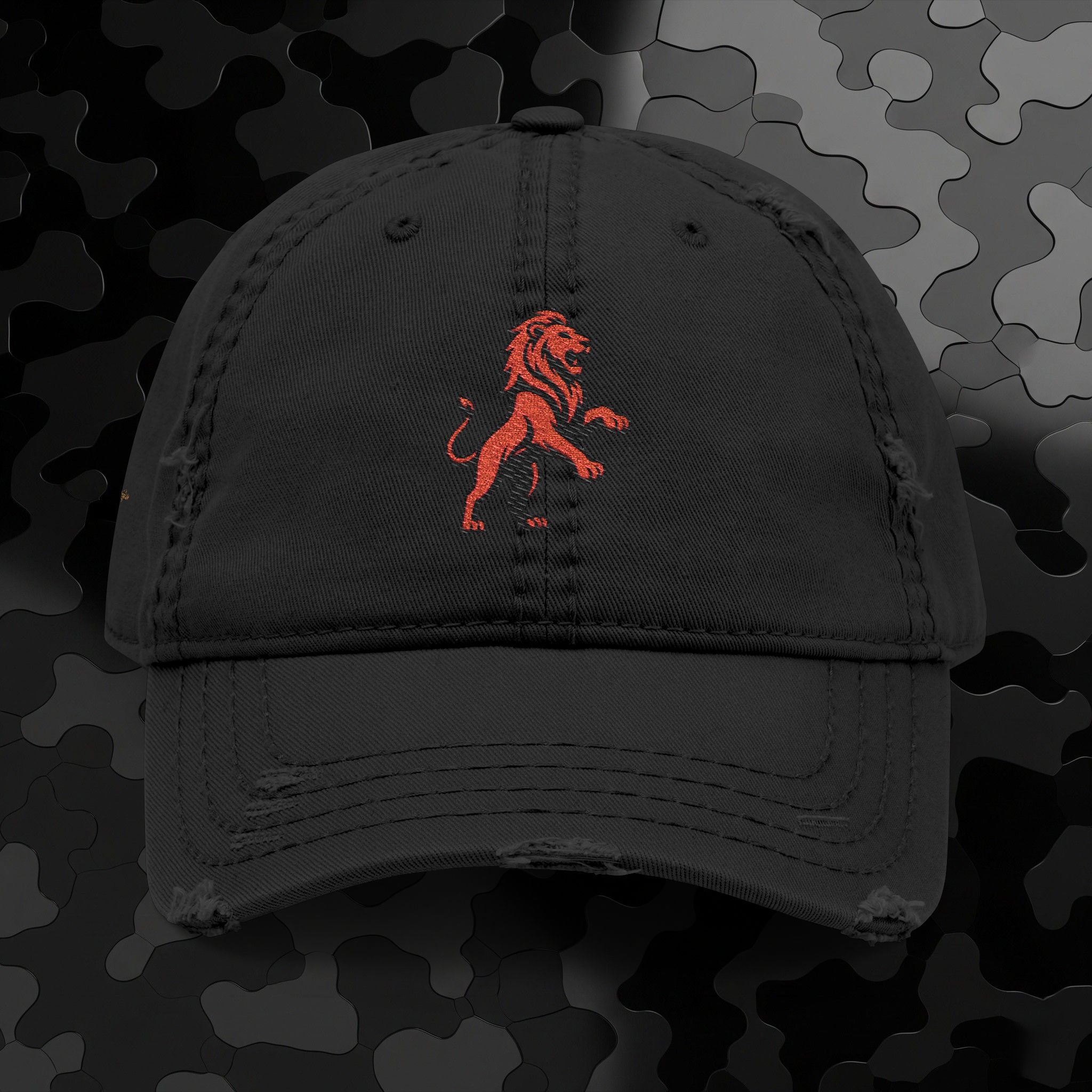 Embroidered Lion Dad Hat — Vintage Washed Baseball Cap