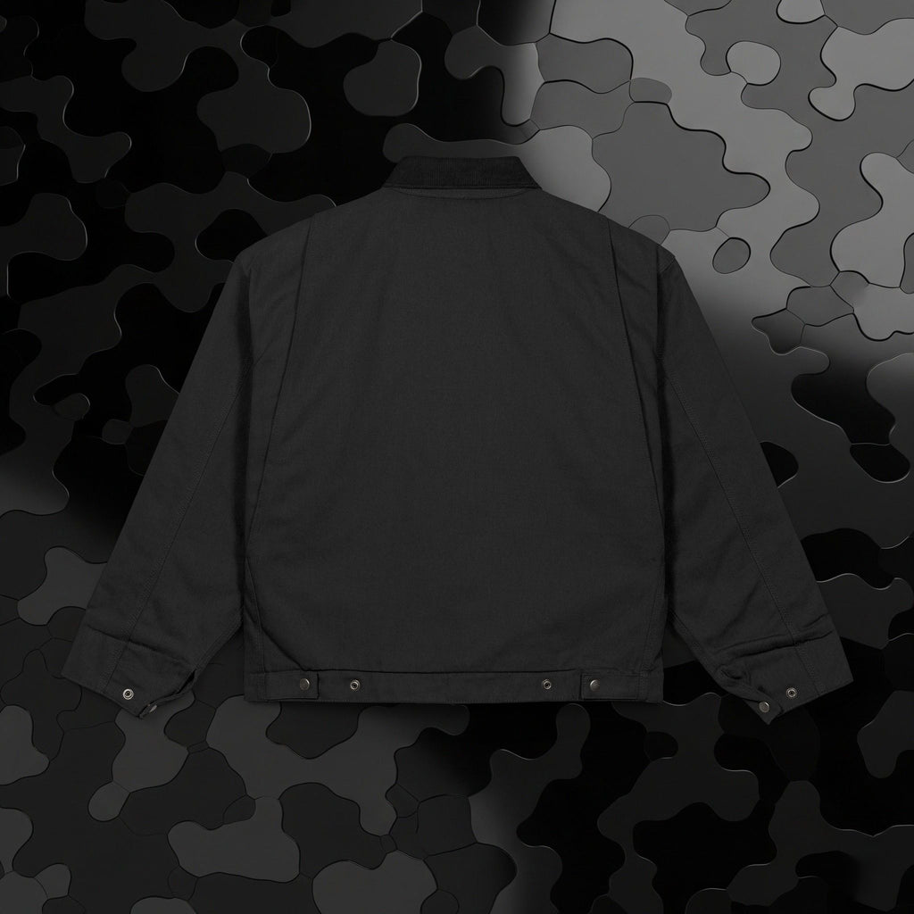 Legio Leo Duck Cloth Work Jacket — Durable Black Canvas Utility Coat | In God We Trust Embroidery