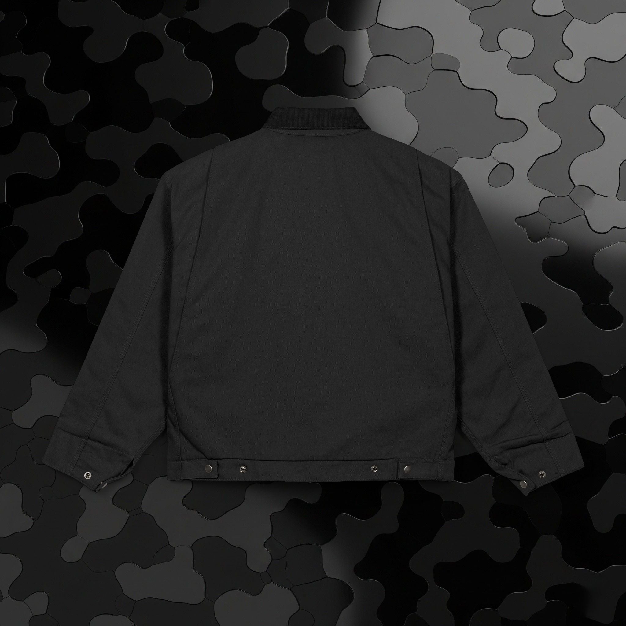 Legio Leo Duck Cloth Work Jacket — Durable Black Canvas Utility Coat | In God We Trust Embroidery