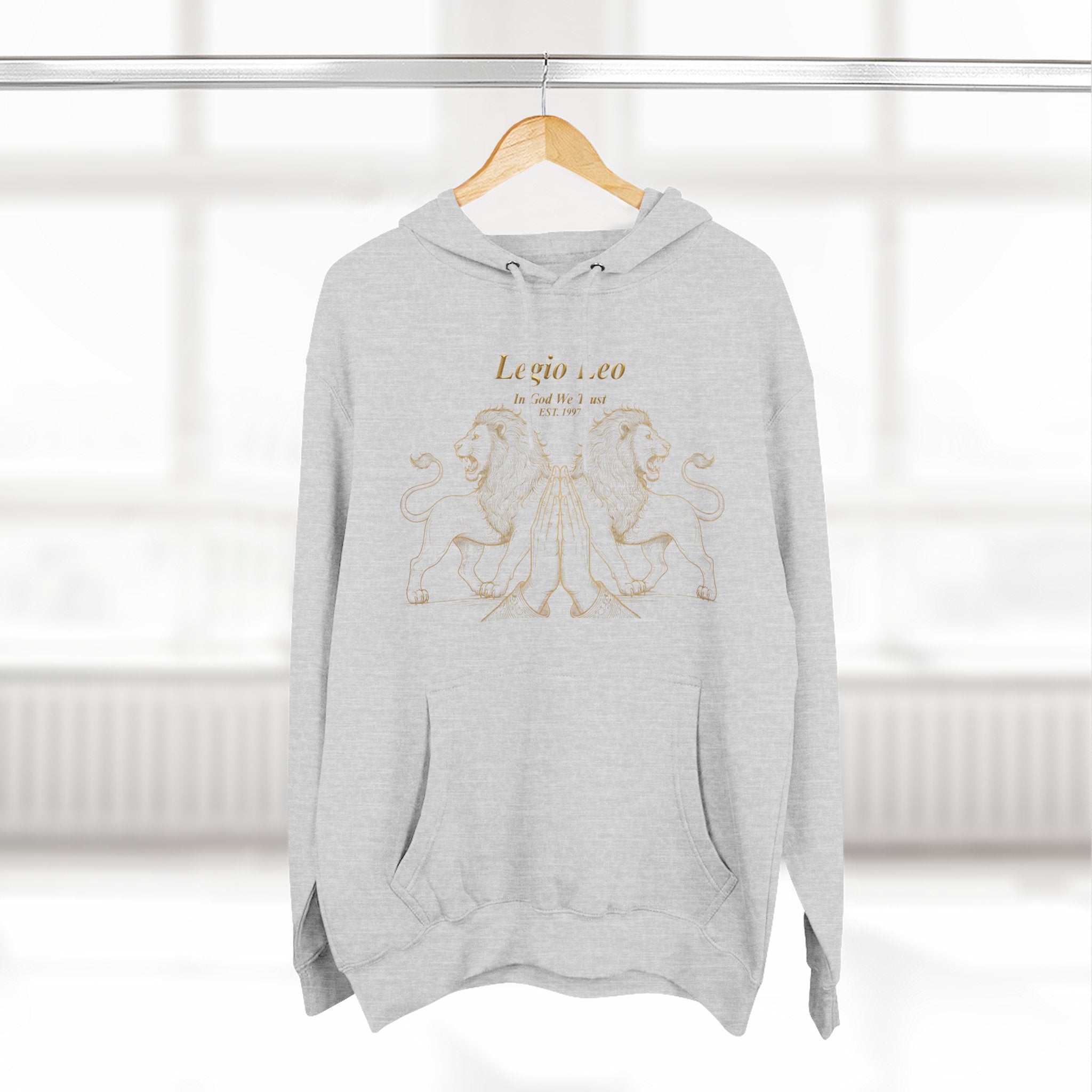 Legio Leo Fleece Hoodie – Minimal Gold Script Pullover Guardian Design
