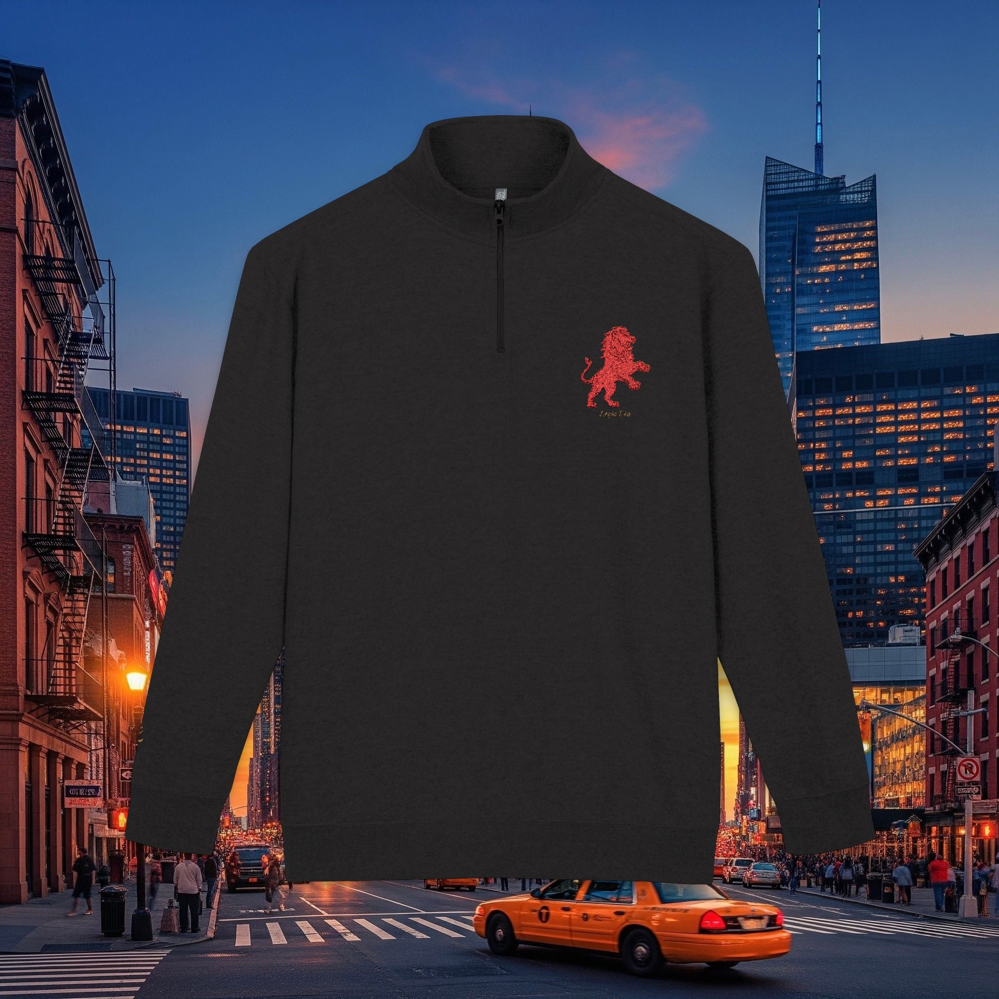 Legio Leo by DZ Royal Embroidered Lion Fleece Pullover - Cozy Zip-Neck Sweatshirt